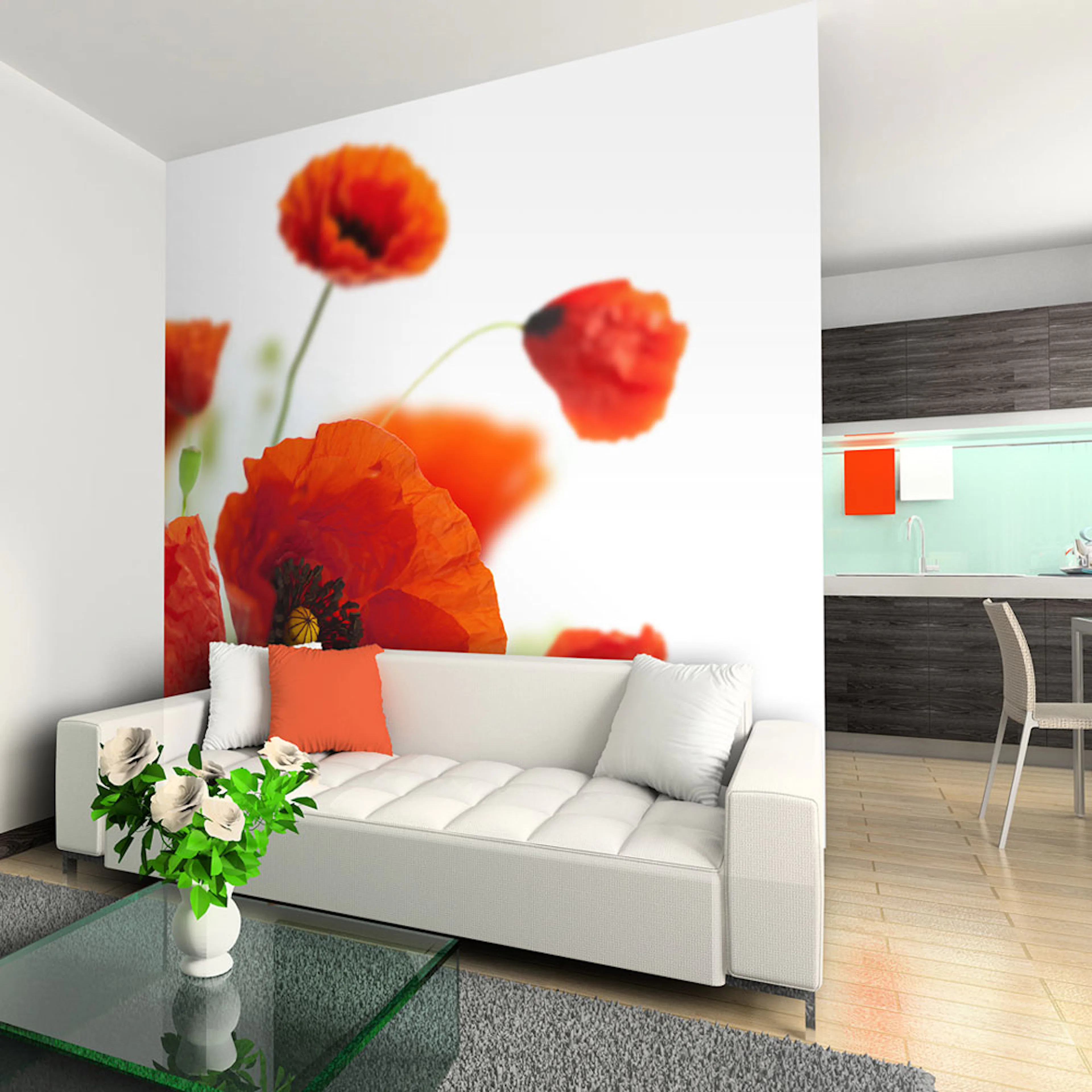 Fototapet Arkiio Poppies On The Wihite Background