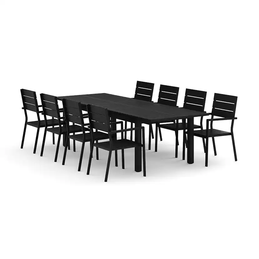 Trädgårdsgrupp Comfort Garden Monaco utomhus matgrupp förlängningsbart 210/310x90 med 8 Tunis stapelstolar