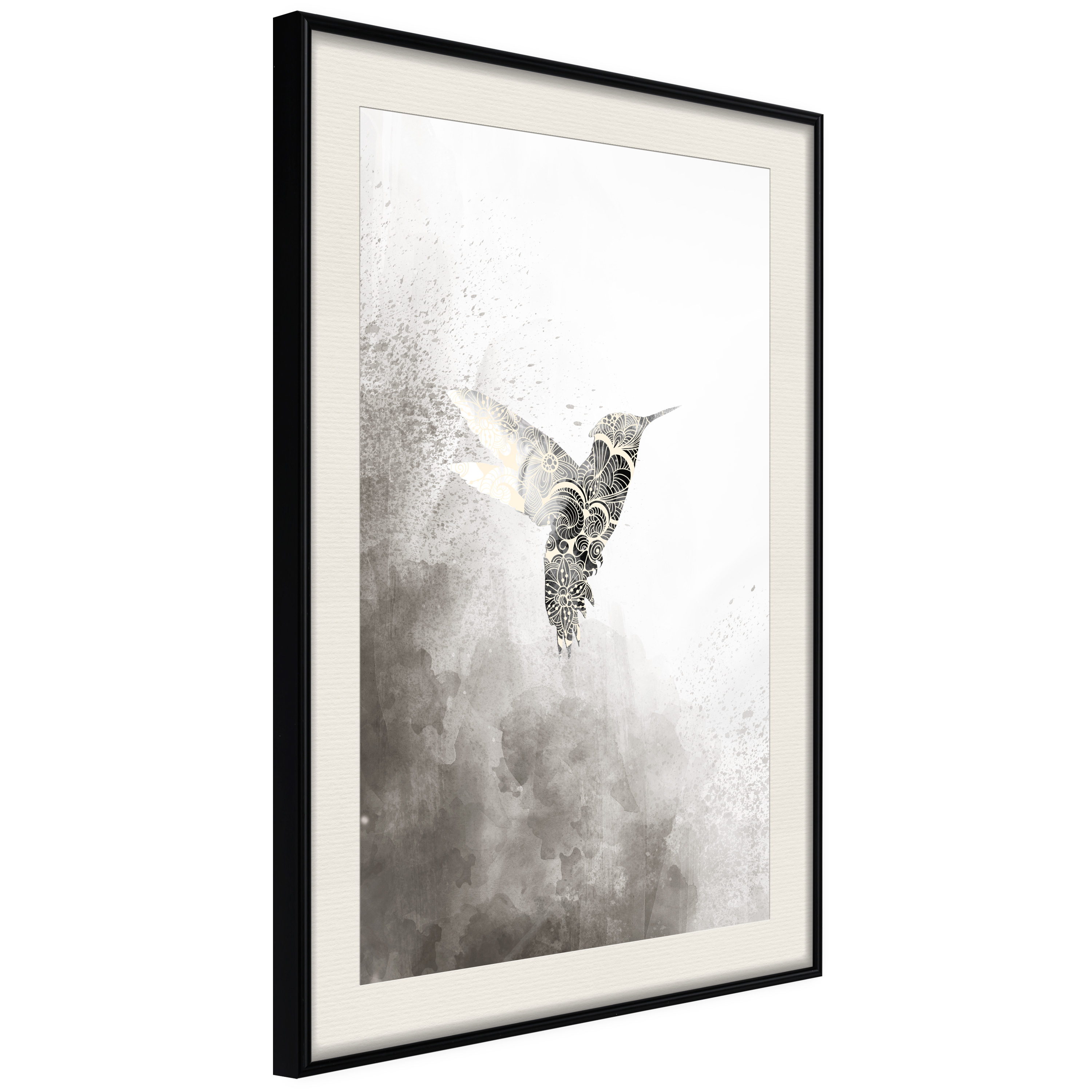 Affisch - Ethnic Hummingbird [Poster] 40x60 Svart ram med passepartout, 40x60 cm