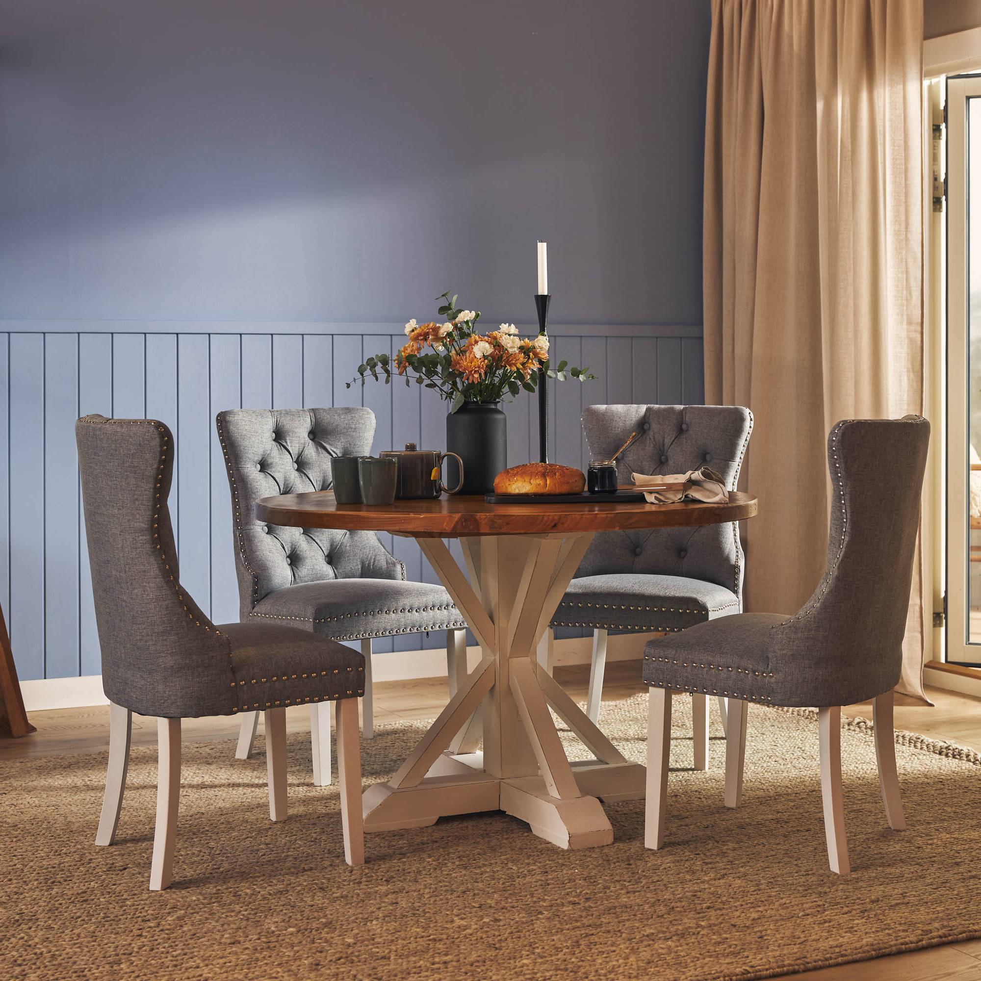 Matgrupp Bloomington Lyon Runt Matbord 120 cm Vit Bas med 4 Bergviken Matstol