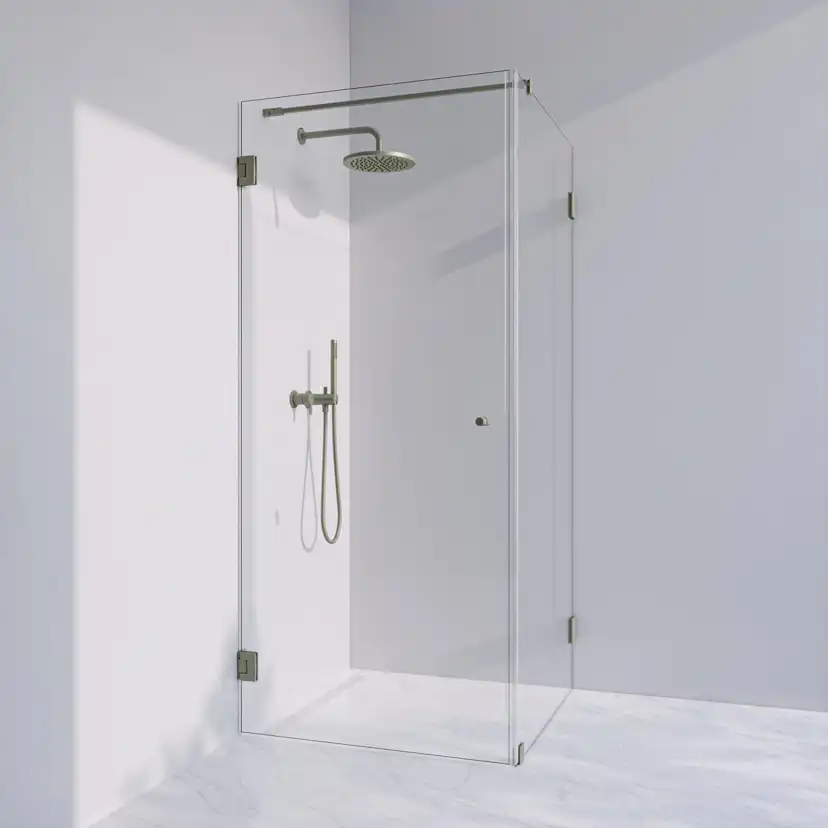 Invitrea Flair GH21/Vänsterhängd/90x90/Borstad stål/Fingerhå Storlek: 900x900 mm, Glastyp: Klarglas Järnfattigt, Profil: Borstad Stål, Handtag: Fingerhål, Hängning: Vänsterhängd