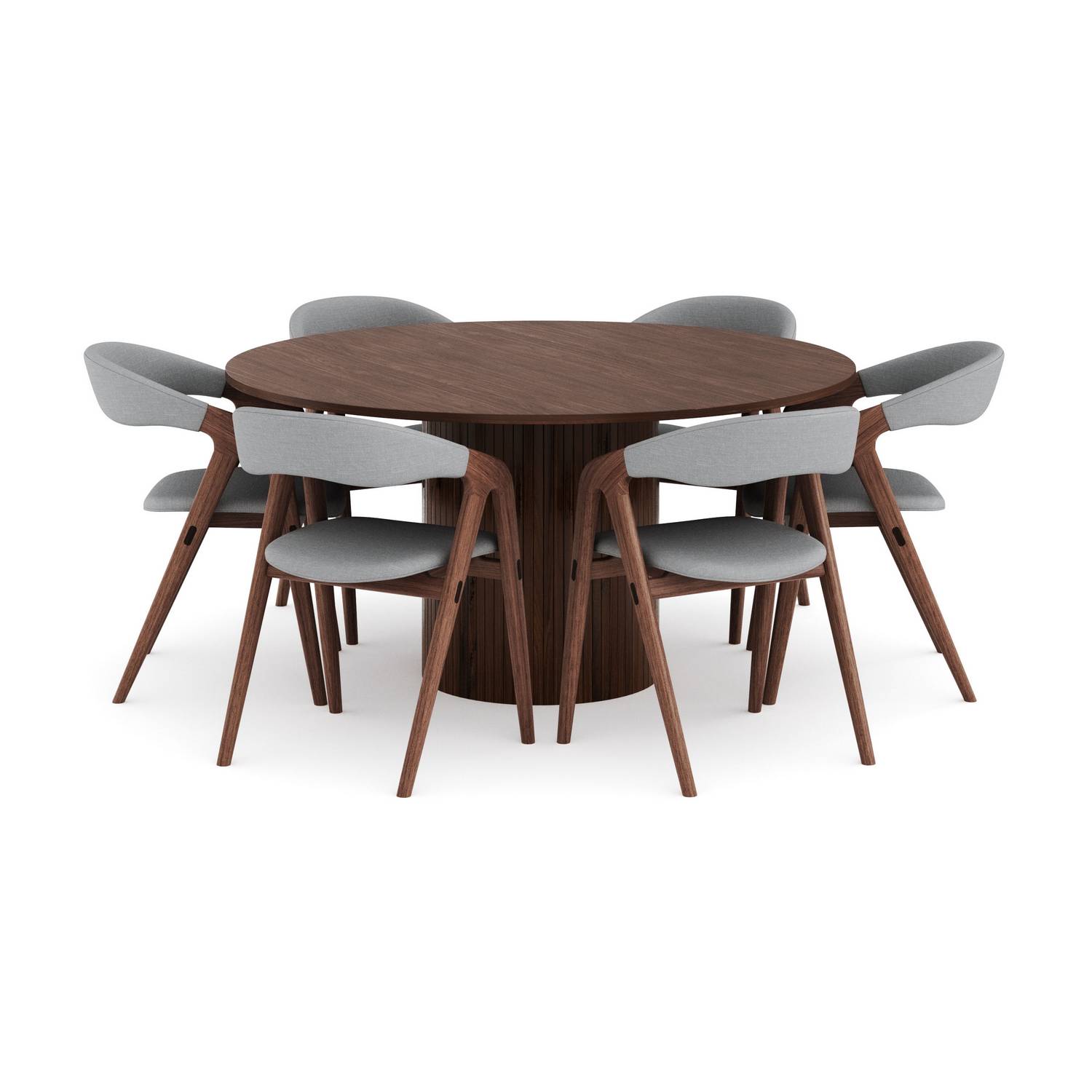 Matgrupp Bark Kopparbo Runt Matbord 150 cm med 6Jerup Matstol Valnöt