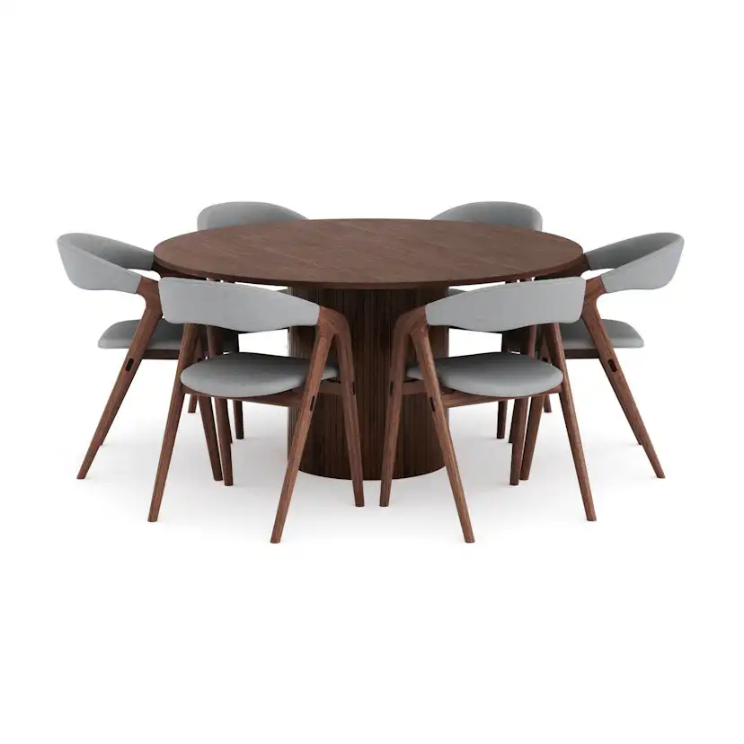Matgrupp Bark Kopparbo Runt Matbord 150 cm med 6Jerup Matstol Valnöt
