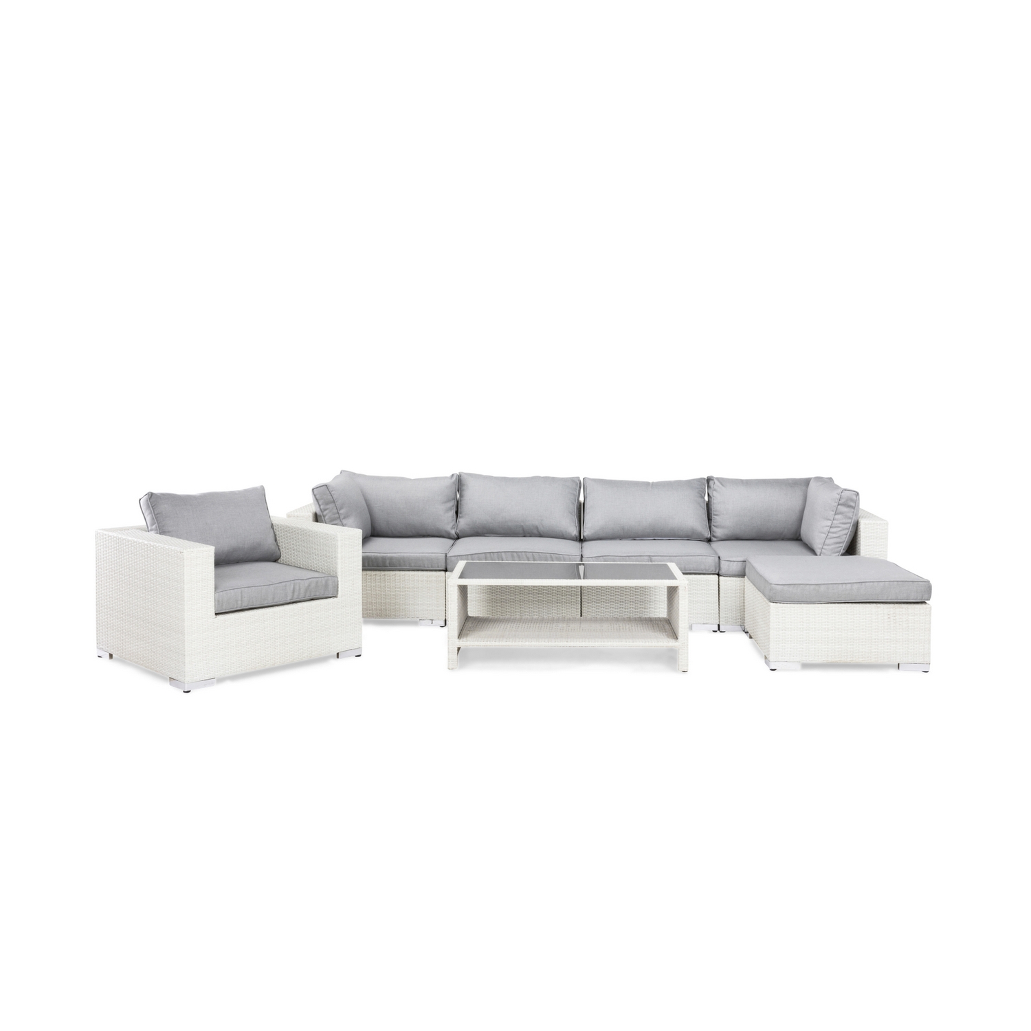 Loungegrupp Comfort Garden Bahamas 6-sits med Fåtölj, Divan och Bord med Hylla Vit/Grå