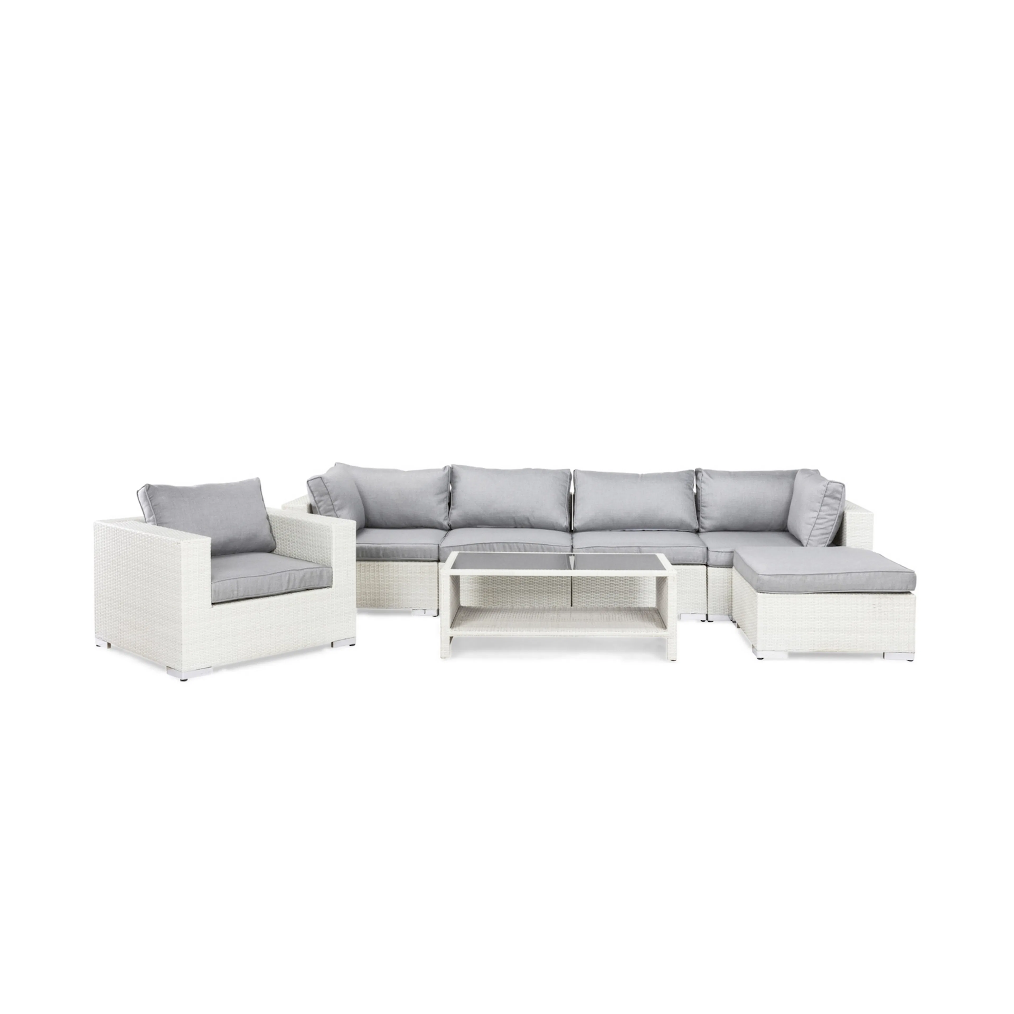 Loungegrupp Comfort Garden Bahamas 6-sits med Fåtölj, Divan och Bord med Hylla Vit/Grå