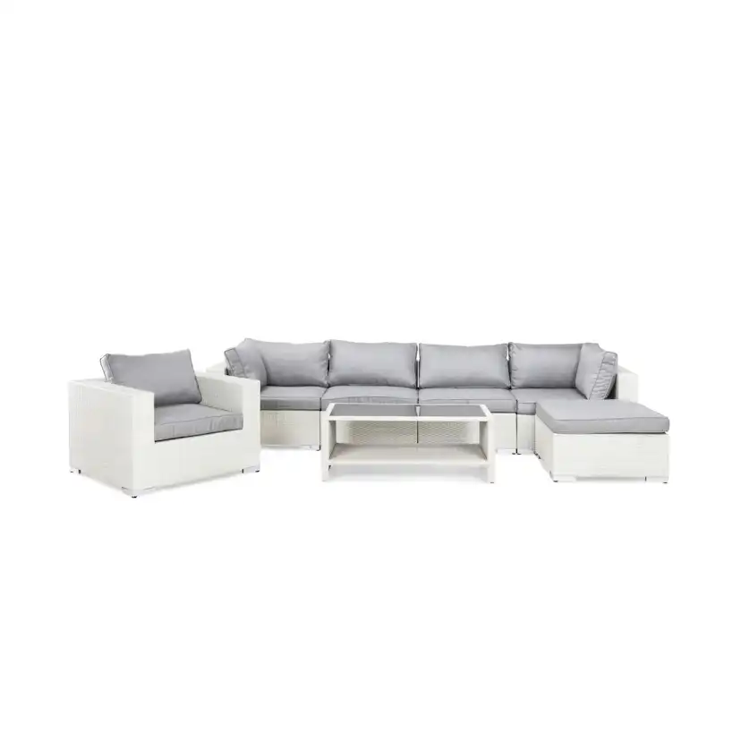 Loungegrupp Comfort Garden Bahamas 6-sits med Fåtölj, Divan och Bord med Hylla Vit/Grå