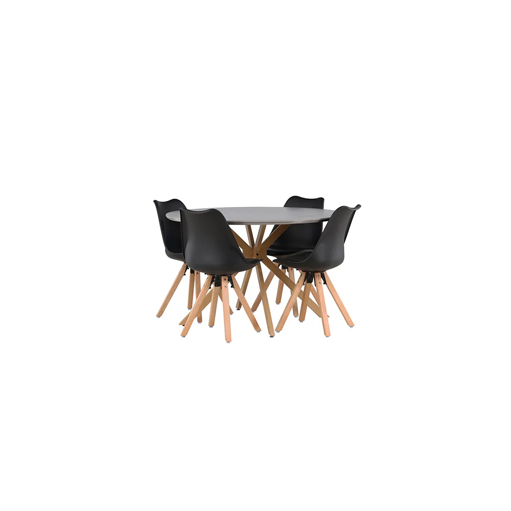 Matgrupp Venture Home Piazza Ø120 cm med 4 st Zeno stolar Svart