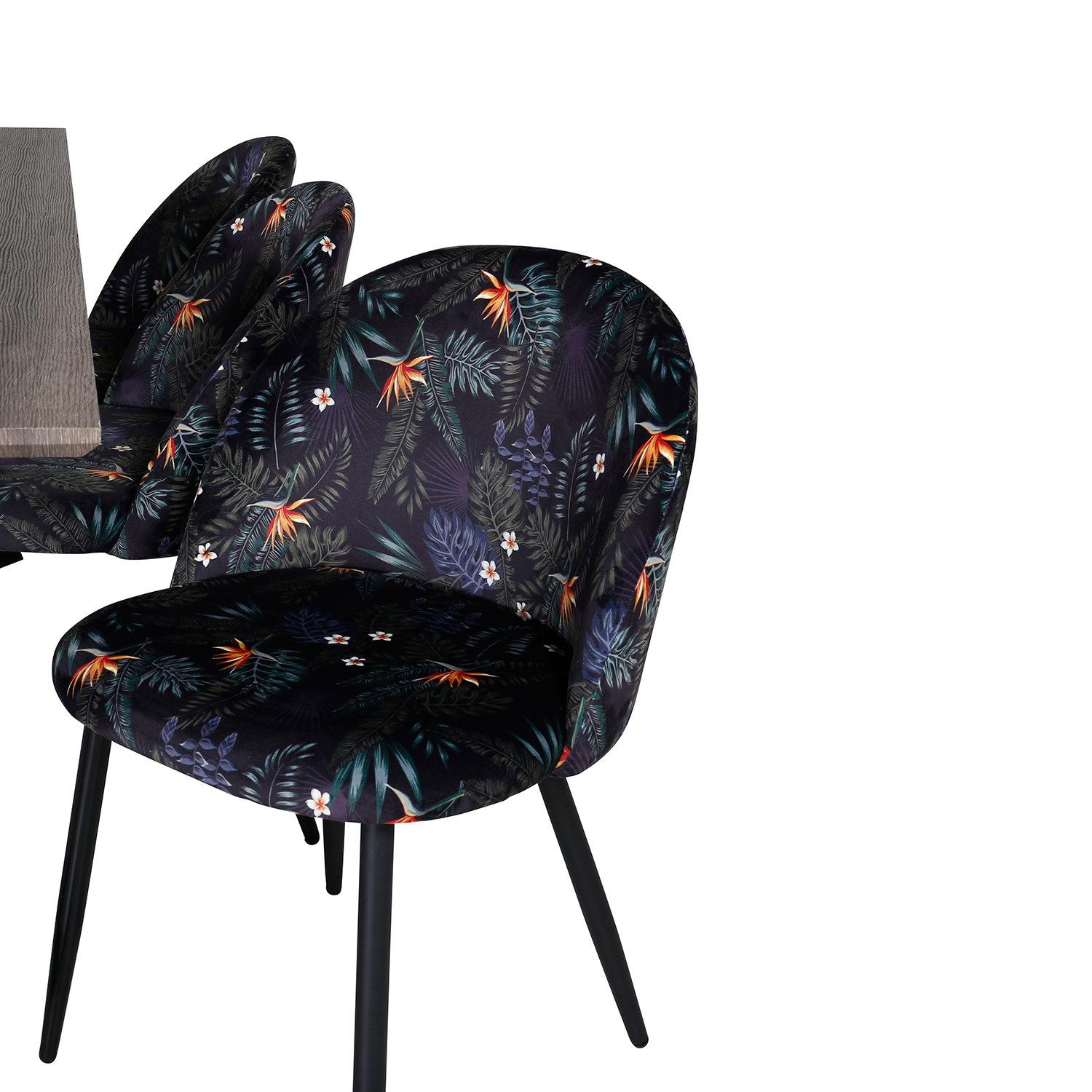 Marina Dining Table 180x90 cm+Velvet Dining Chair Grå/Svart/Blommönstrad