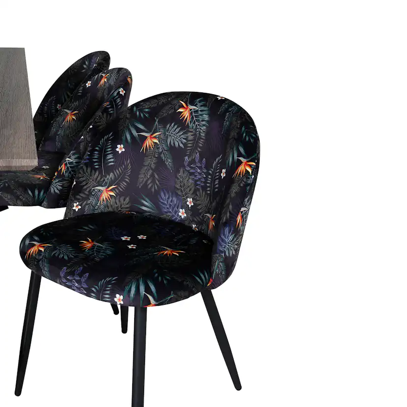Marina Dining Table 180x90 cm+Velvet Dining Chair Grå/Svart/Blommönstrad
