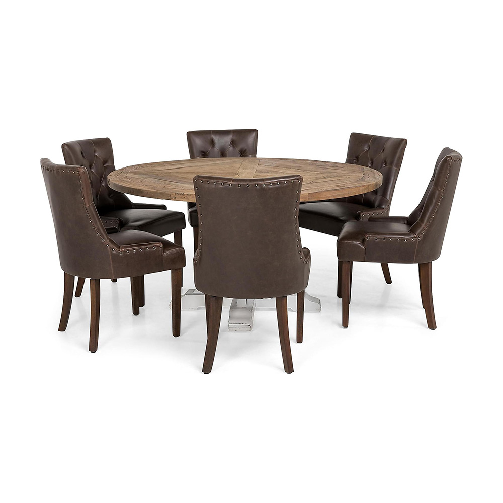Matgrupp Manor House Lyon Runt Matbord Ø150 cm & 6 Tuva Stolar Trä/Brun Almträ