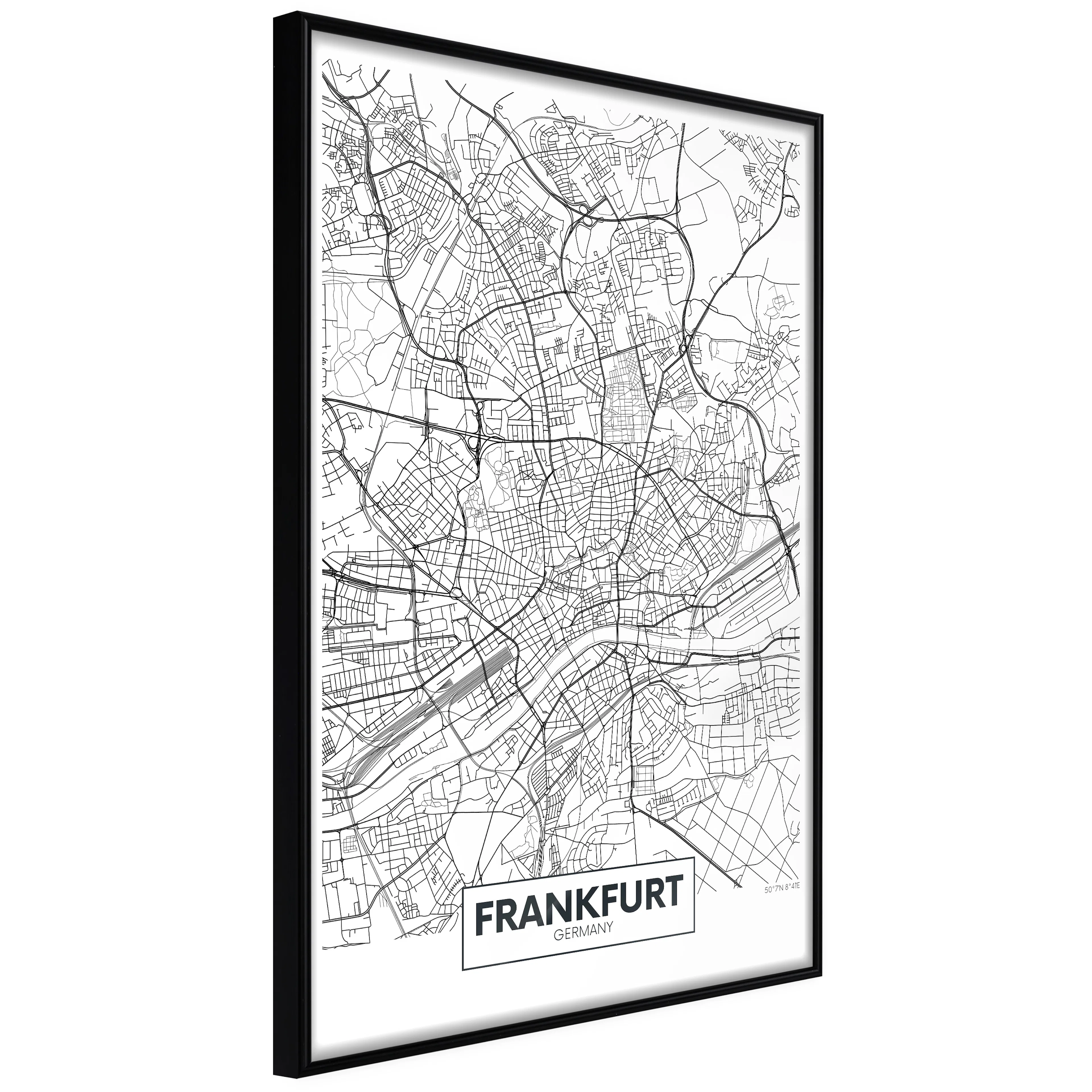 Affisch - Map of Frankfurt [Poster] 20x30 Svart ram, 20x30 cm