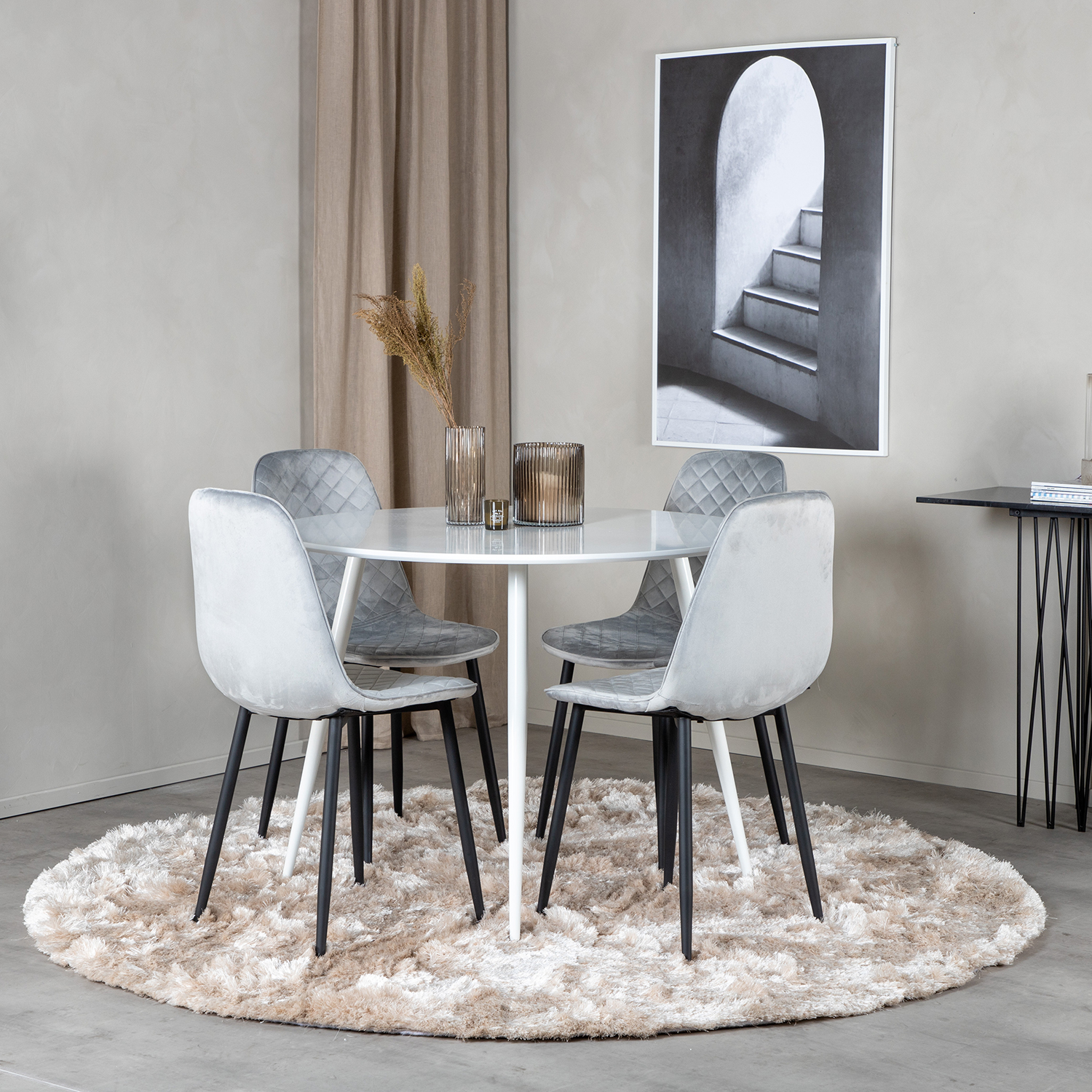 Matgrupp Venture Home Plake med 4 Phoi Stolar Sammet Runt