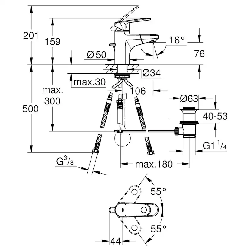 Tvättställsblandare Grohe Europlus 33155 med Utdragbar Pip