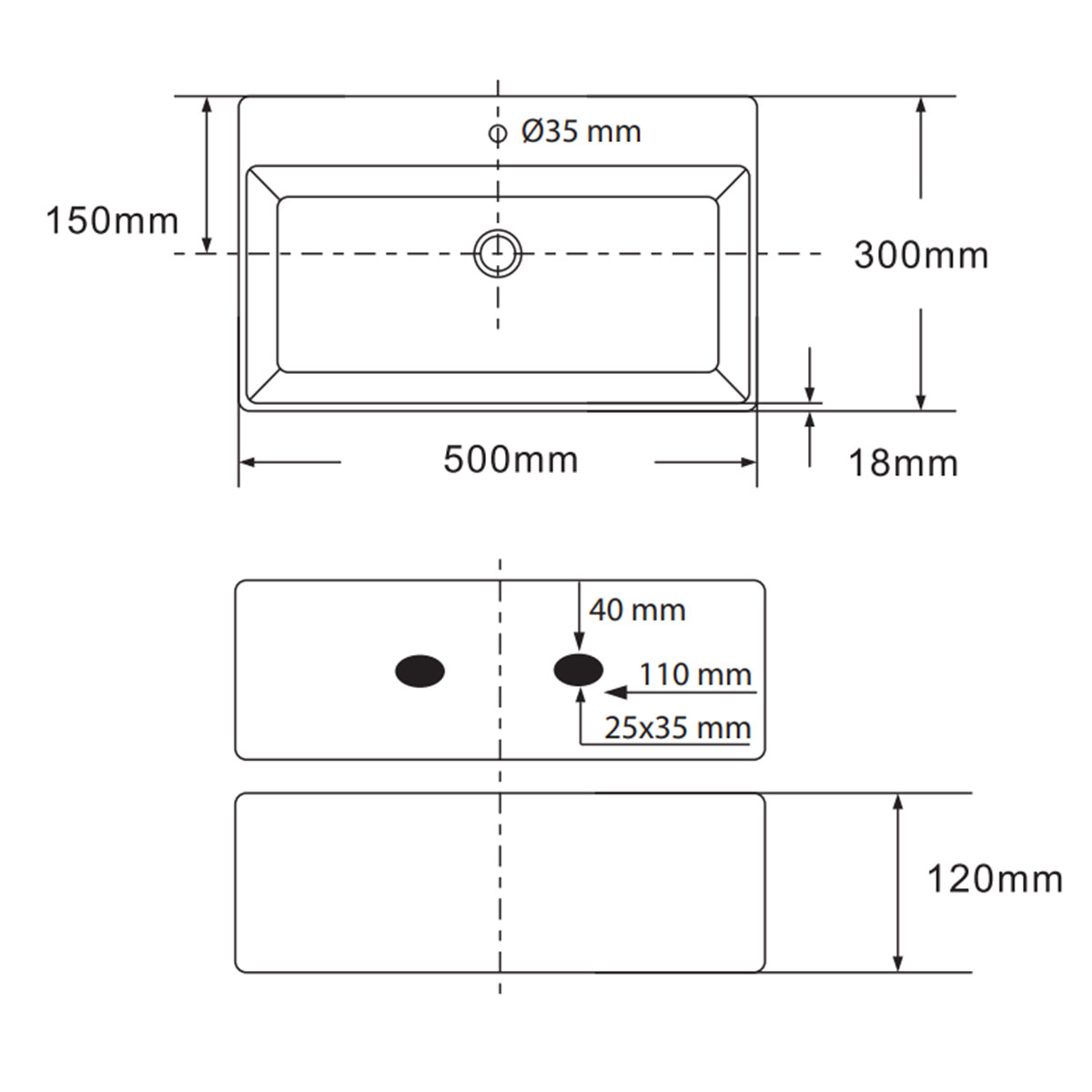 Tvättställ Lavabo Boxo 1080 Slim 475 mm