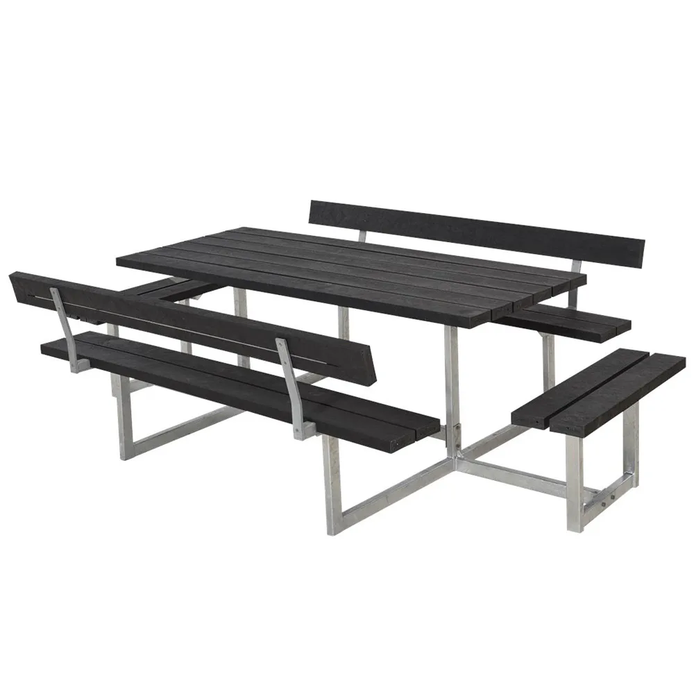 Picknickbord PLUS Basic med Extra Sittplatser Svart Plast Utomhus