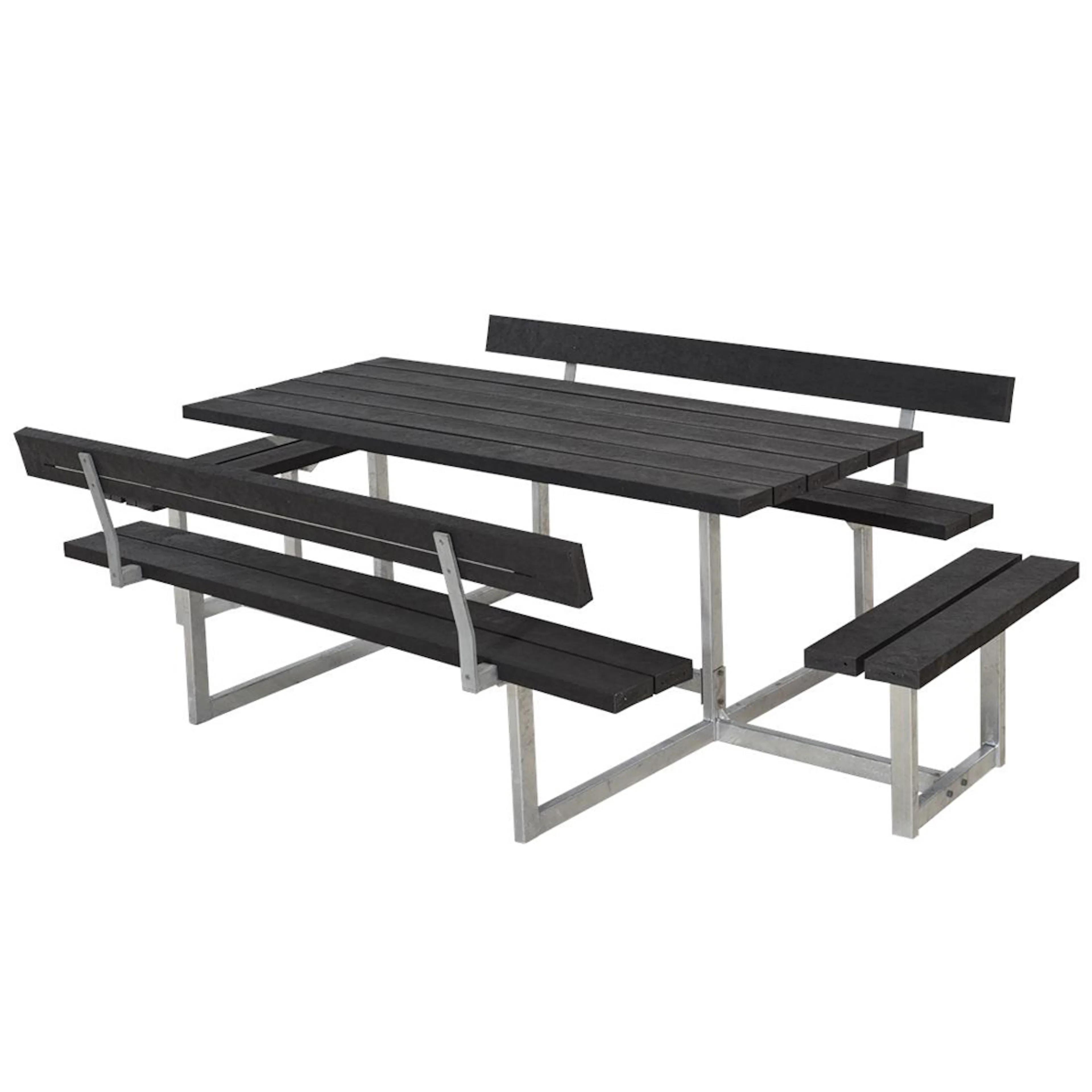 Picknickbord PLUS Basic med Extra Sittplatser Svart Plast Utomhus