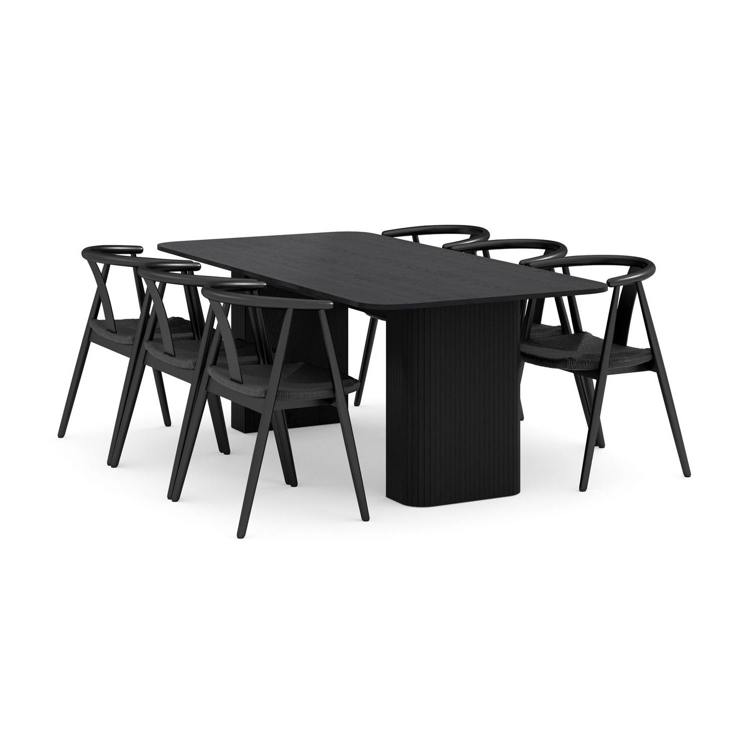 Matgrupp Bark Kopparbo Rektangulärt Matbord 200-260 cm Förlängningsbartt med 6 Cytie Matstol