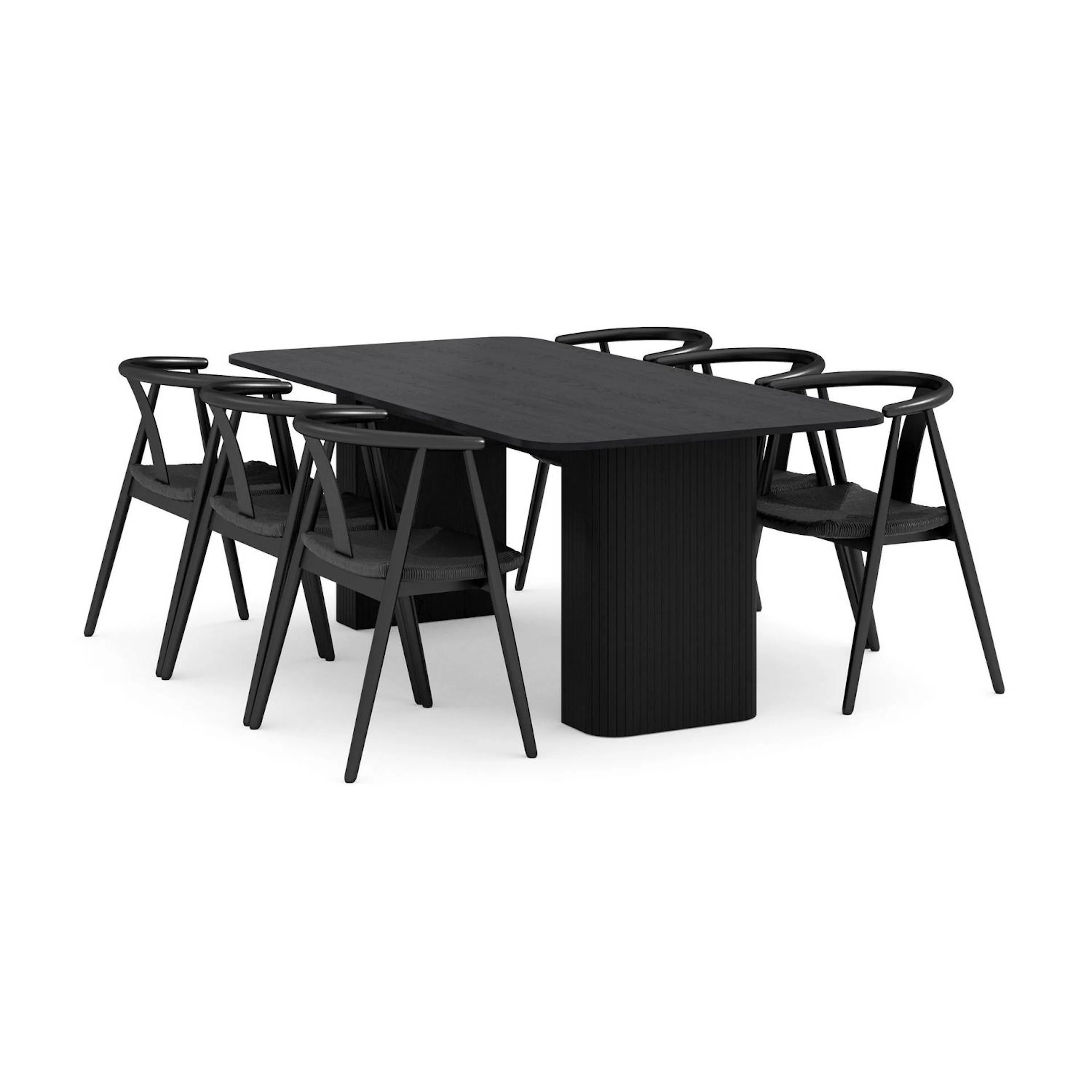 Matgrupp Bark Kopparbo Rektangulärt Matbord 200-260 cm Förlängningsbartt med 6 Cytie Matstol