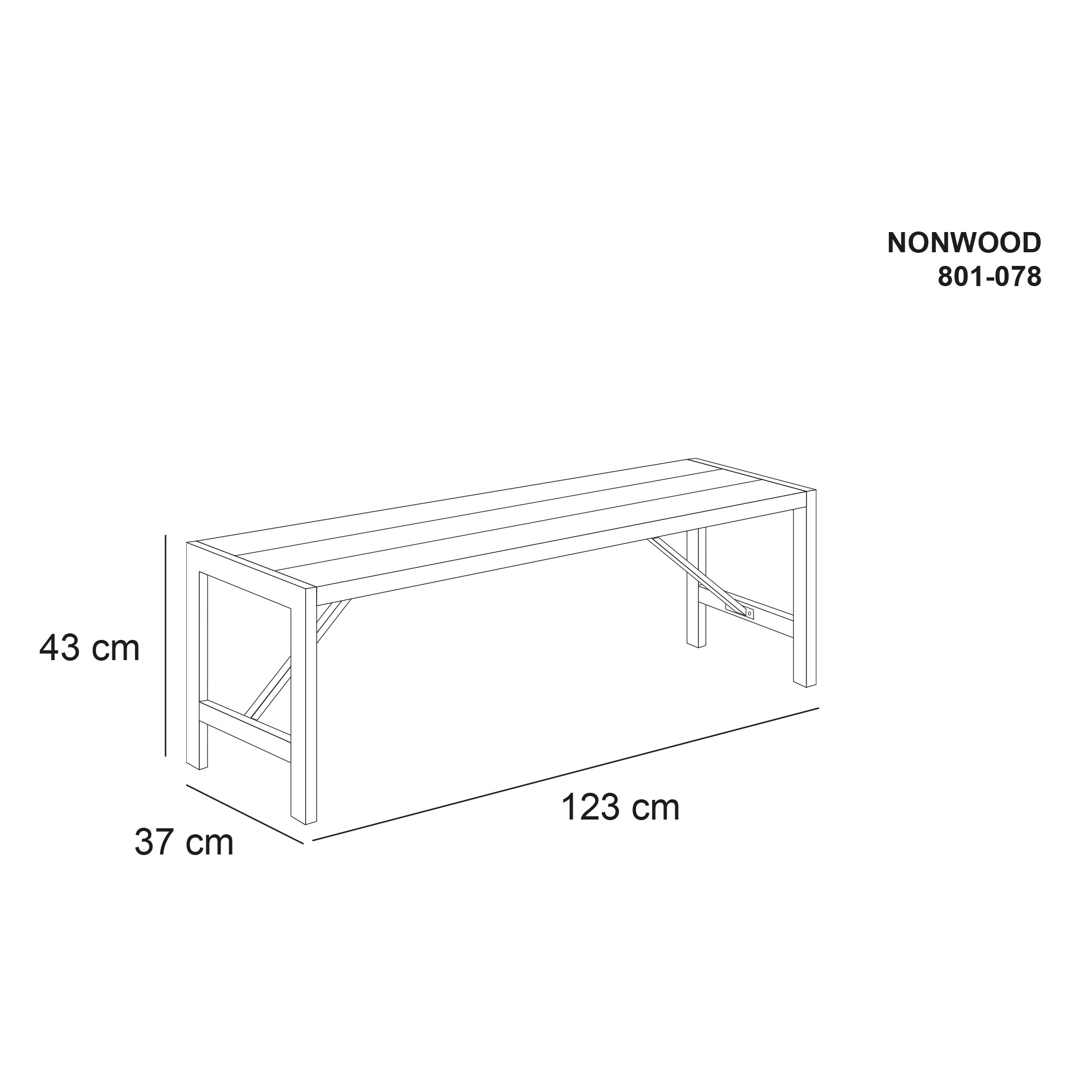 Bänk HORTUS Nonwood Antracit H-Modell 123 cm Galvaniserad Ram