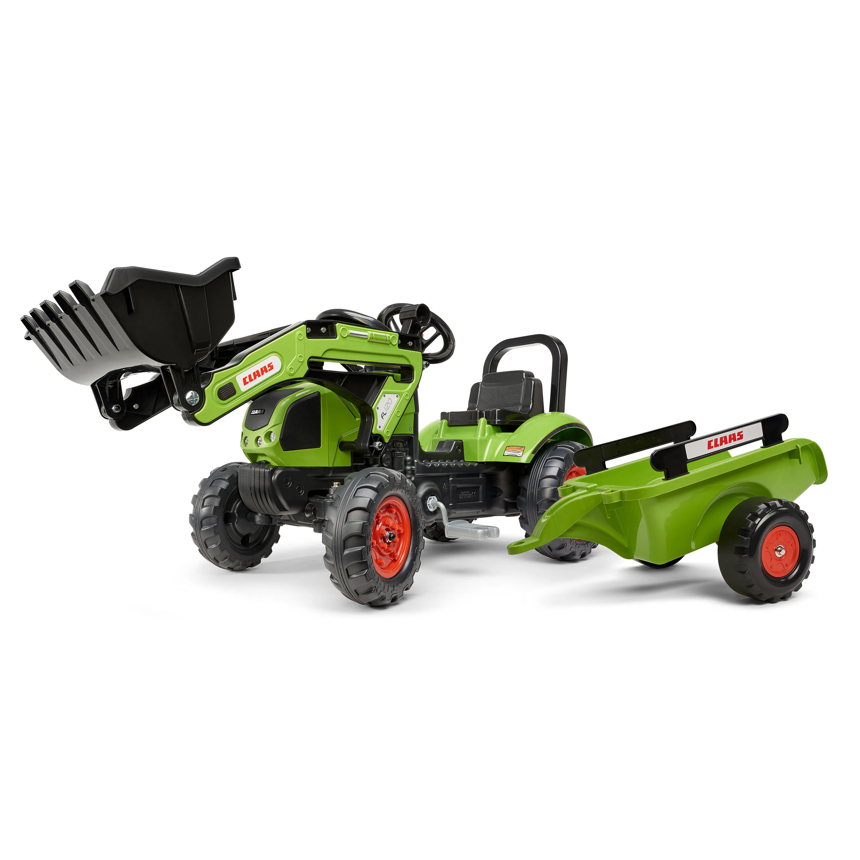 Trampbil Falk Frontlastare Claas med Vagn för Barn Grön