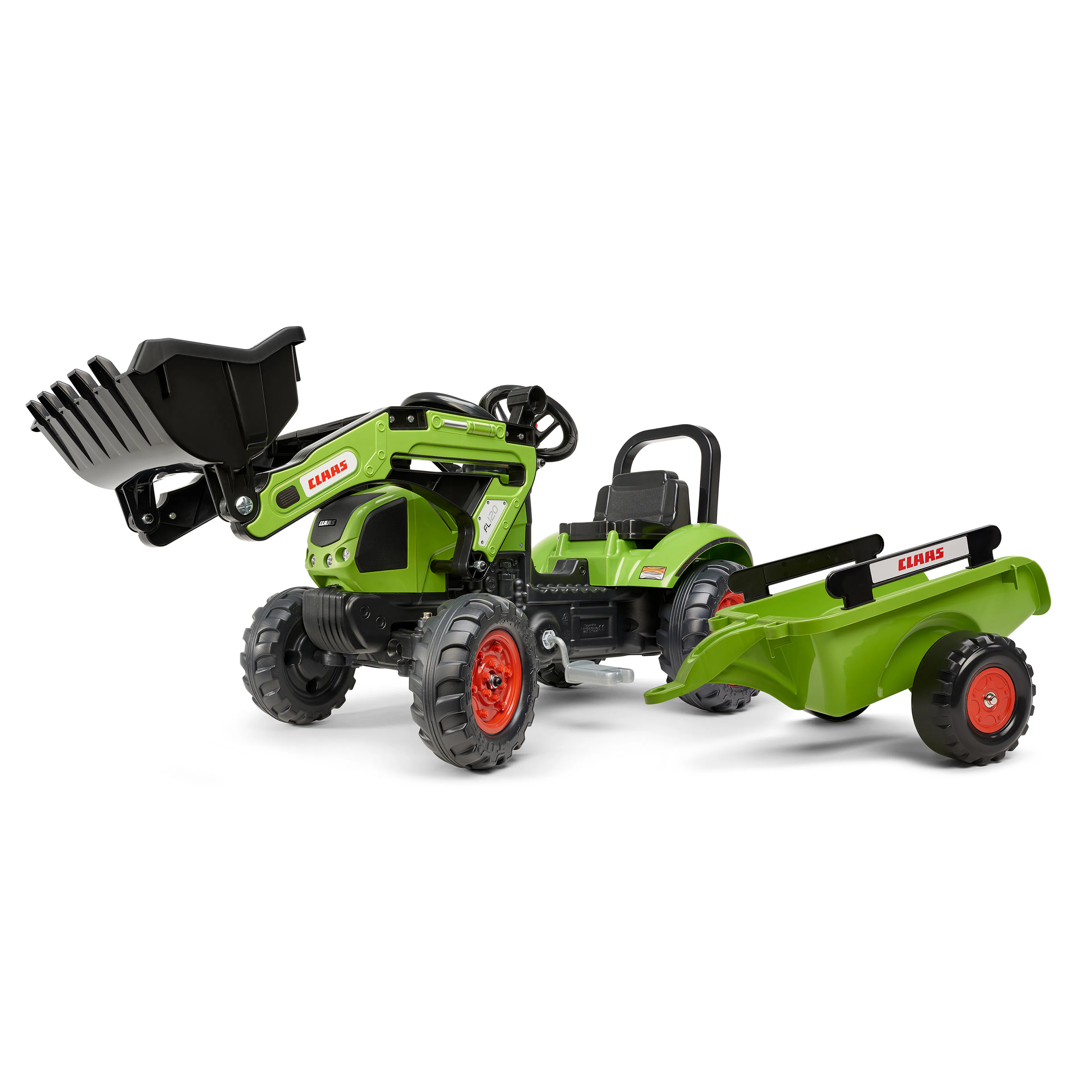 Trampbil Falk Frontlastare Claas med Vagn för Barn Grön