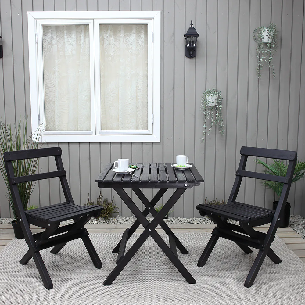 WILMA table + 2 KNOHULT chairs set, black Svart
