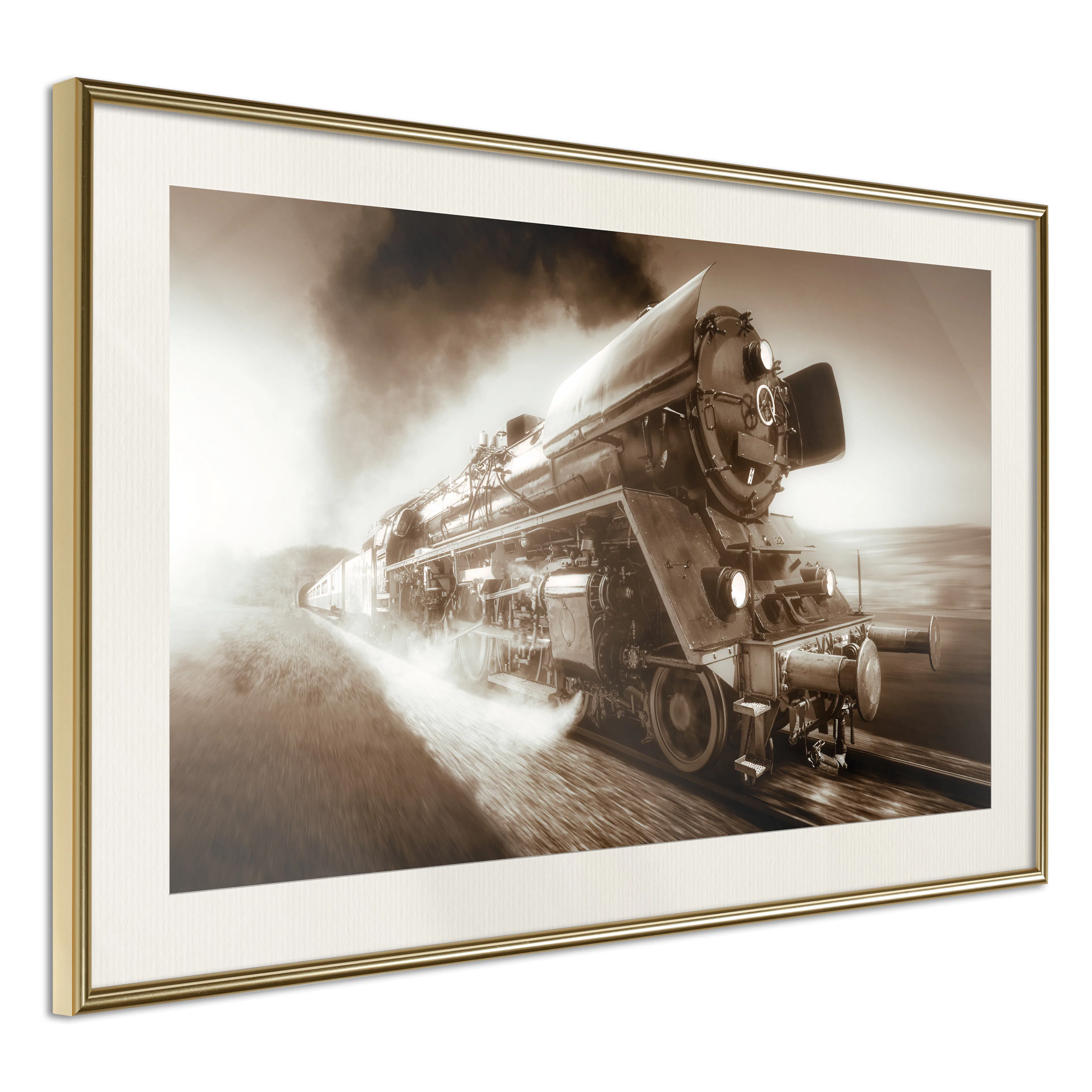 Affisch - Locomotive [Poster] 60x40 Guld ram med passepartout, 60x40 cm