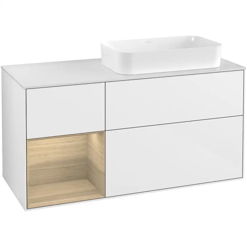 Tvättställsskåp Villeroy & Boch Finion med 3 Lådor Hylla och Bänkskiva för Ocentrerat Fristående Tvättställ
