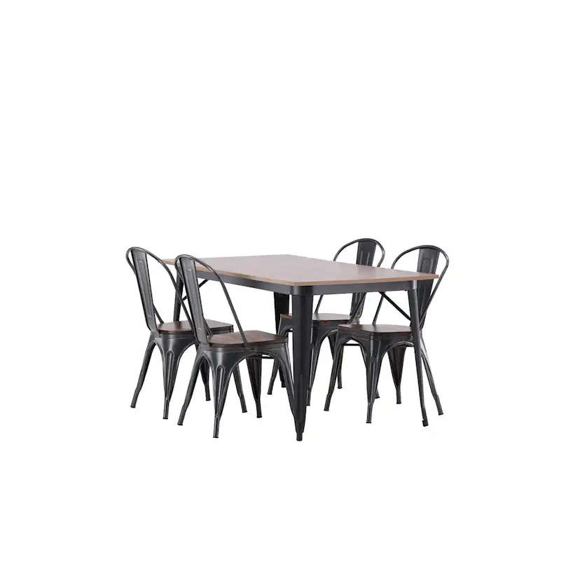 Tempe Dining Table - Black / Walnut MDF +Tempe Dining Chair Mörkgrå/Ek