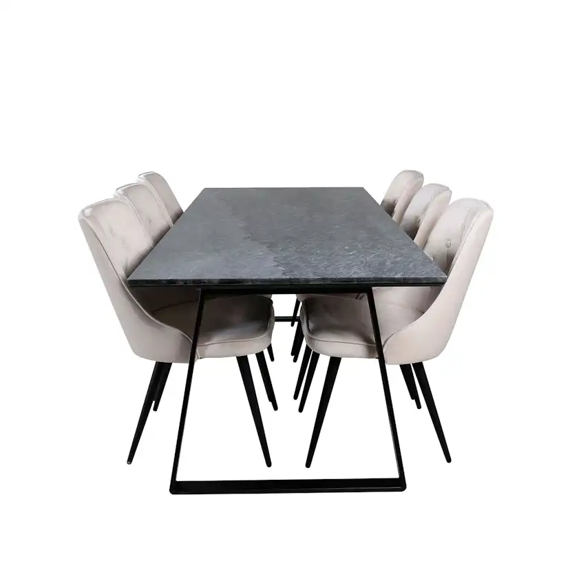 Estelle Dining Table 200*90*H76 - Black / Black, Velvet Delu Beige