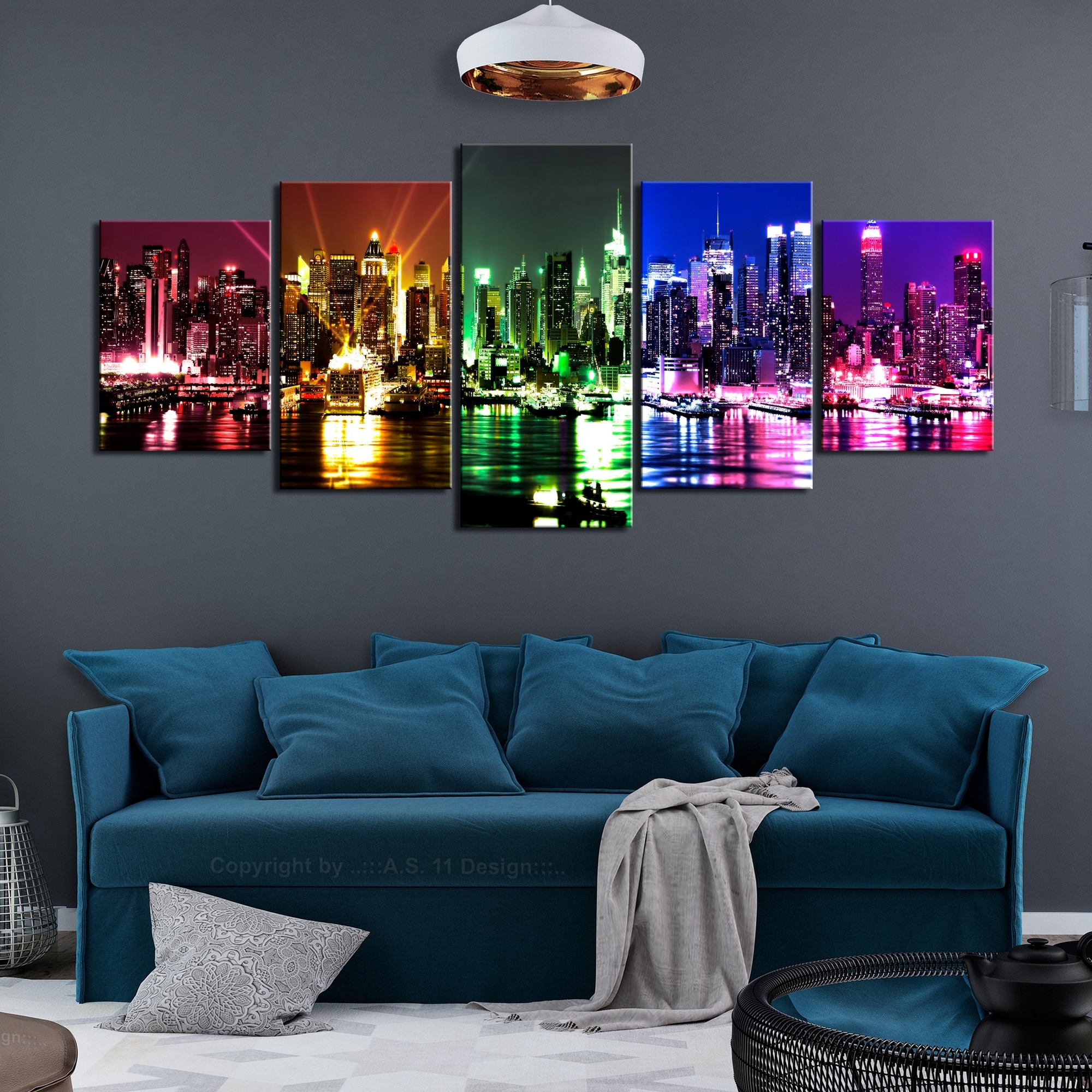Tavla Arkiio Rainbow New York Wide 5 delar 225x100
