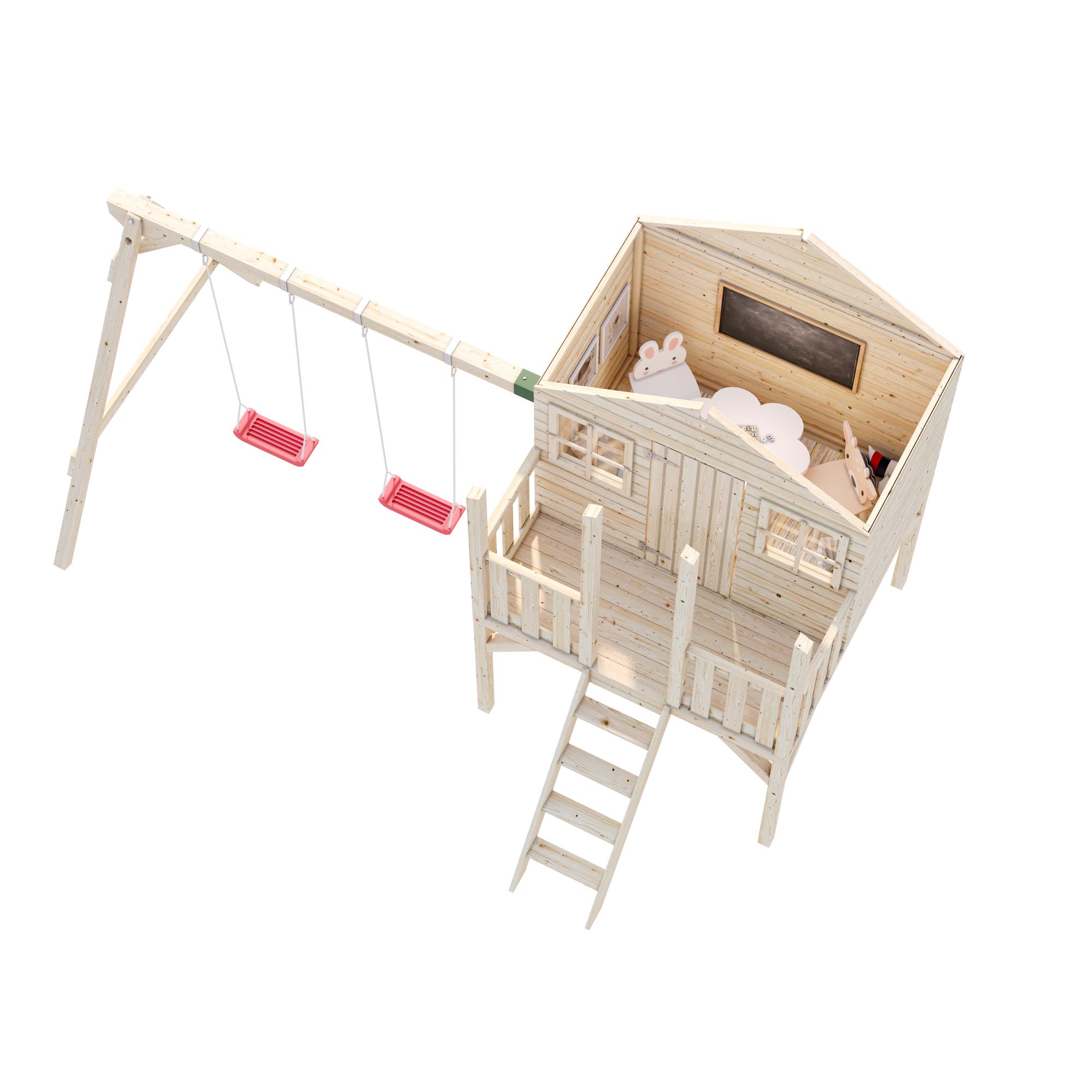 Lekstuga Palmako Toby 2,2 m² Upphöjd Stuga med Gungställning & Altan