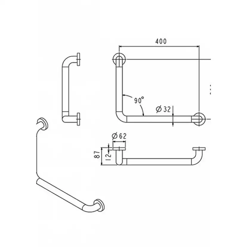 Stödhandtag Strand Stainless GRABBA 90 graders vinkel