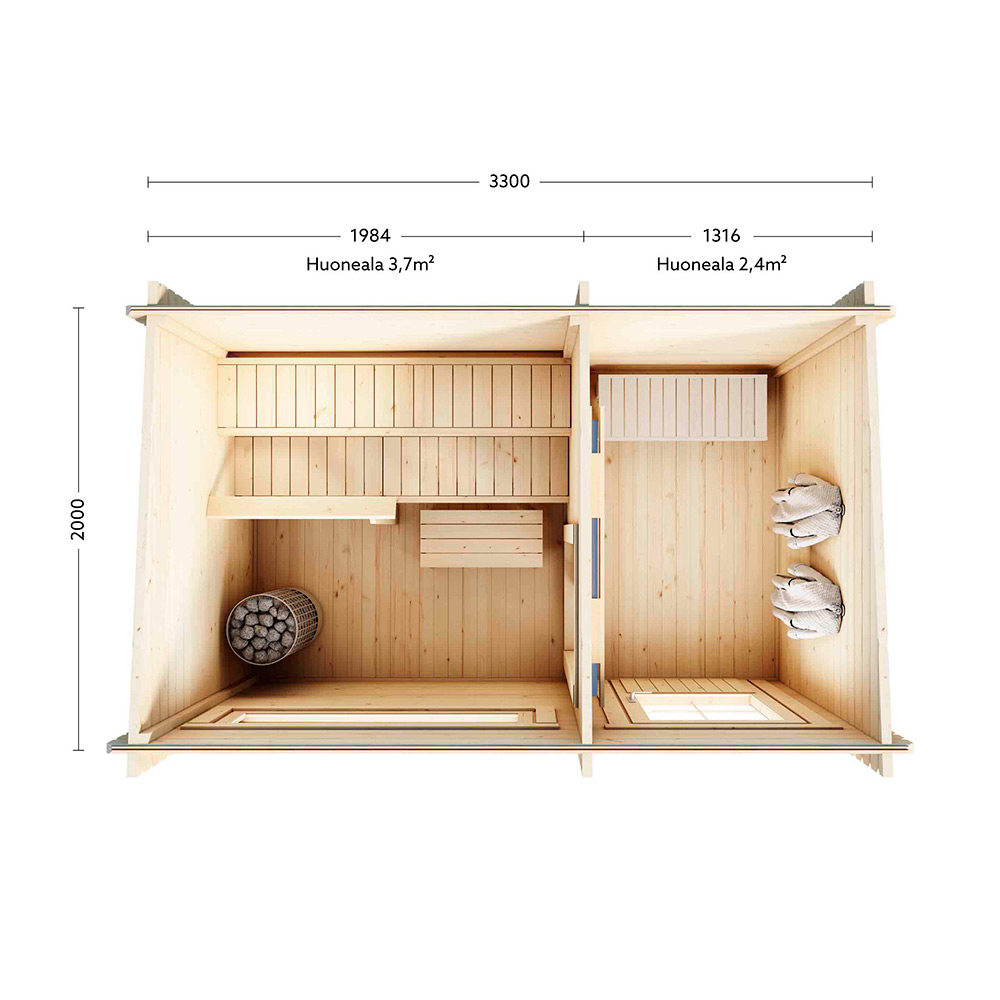 Bastu Luoman Lillevilla Palovesi 6,6 m² Fristående Utebastu med Pulpettak
