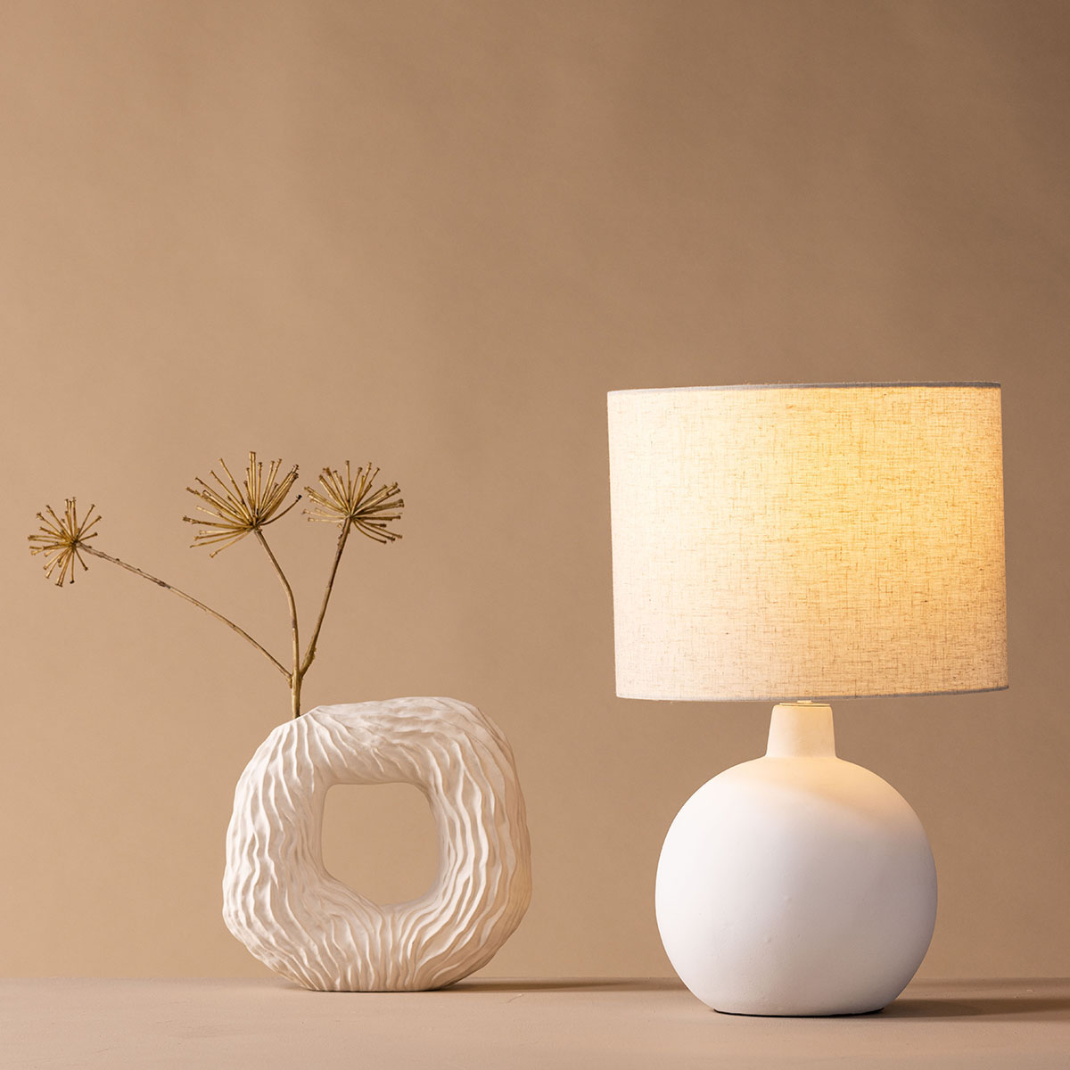 Torcello Table Lamp - Offwhite / Beige Ceramic/linen Beige/Vit