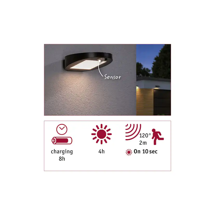 Fasadbelysning Solcell Paulmann Ryse LED med Rörelsesensor IP44