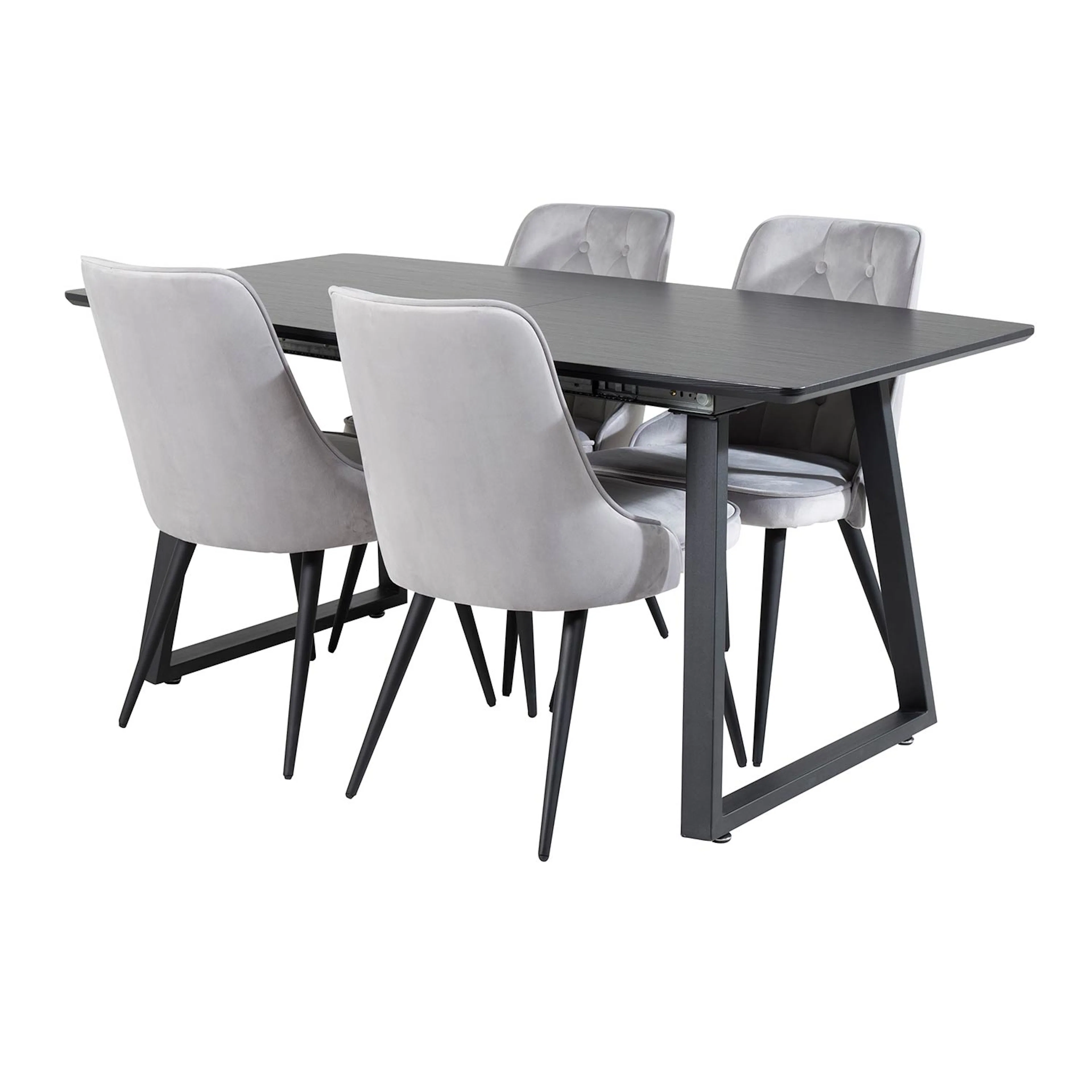 Inca Extentiontable-Black top+Velvet Chair-ljusgrå/Black_4 Svart/Ljusgrå