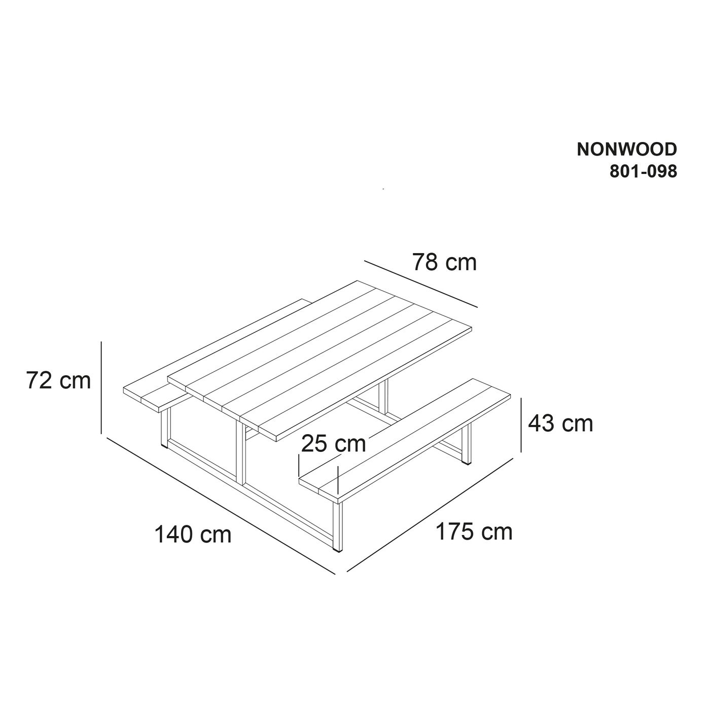 Picknickbord Hortus Nonwood Antracit Galvaniserad Ram Hel