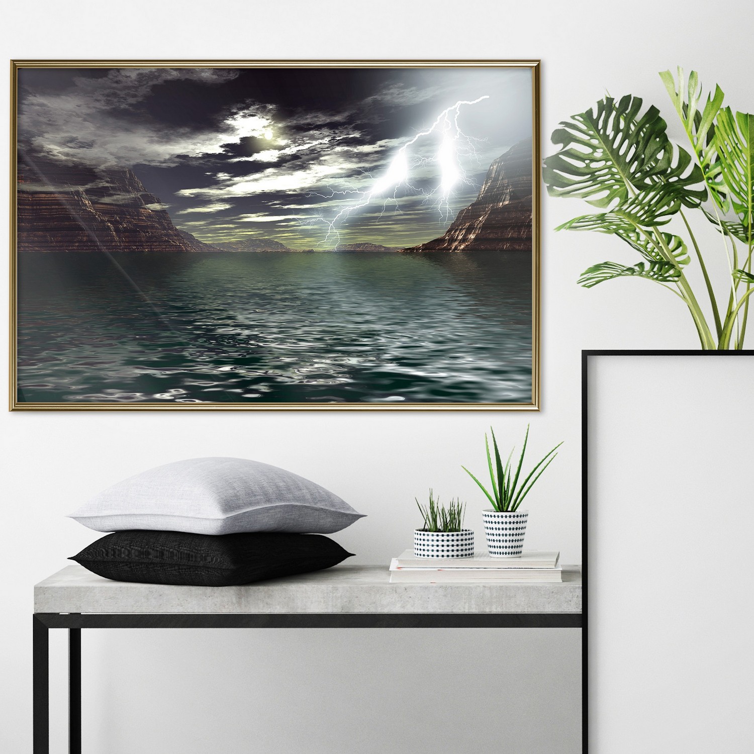 Affisch - Storm on the Lake [Poster] 45x30 Guld ram, 45x30 cm