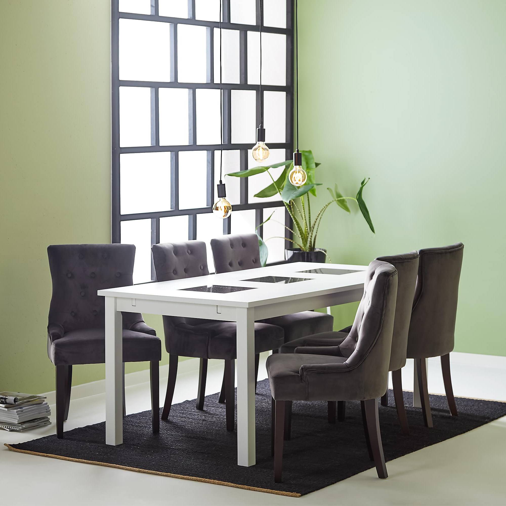 Matgrupp Basic Home Jasmin Rektangulärt Matbord 180-270 cm Förlängningsbart med 6 Viktoria Matstol