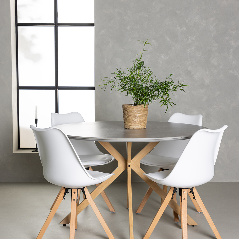Matgrupp Venture Home Piazza Ø120 cm med 4 st Zeno stolar Vit