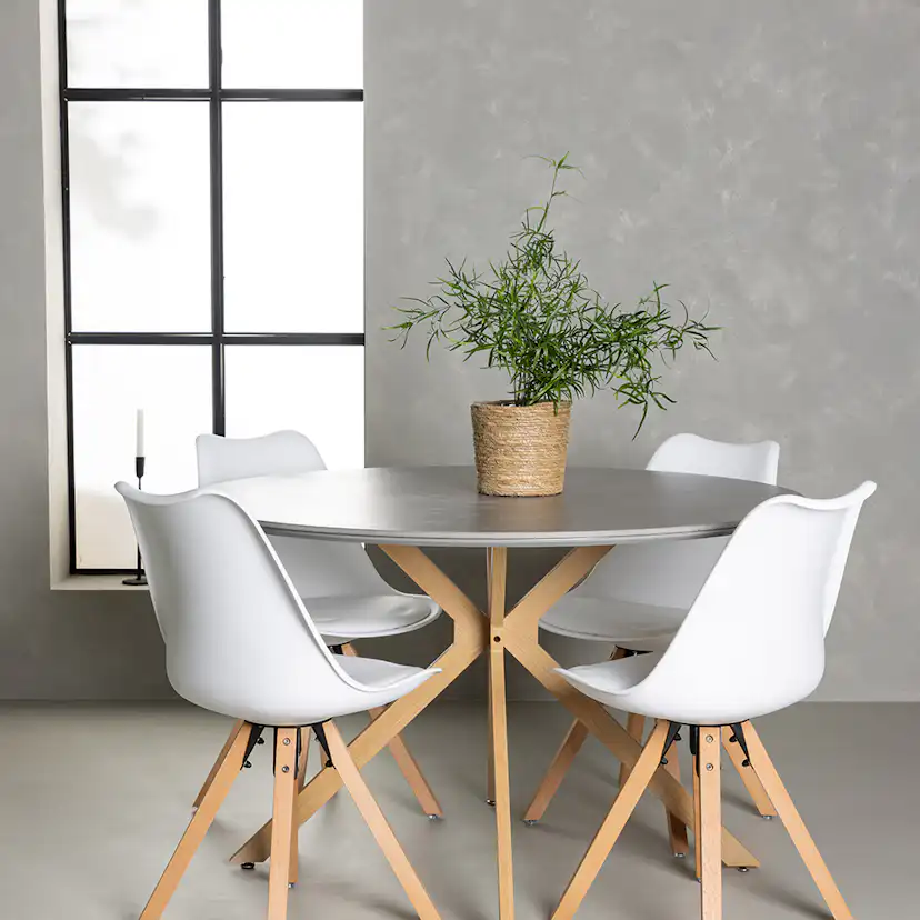 Matgrupp Venture Home Piazza Ø120 cm med 4 st Zeno stolar Vit