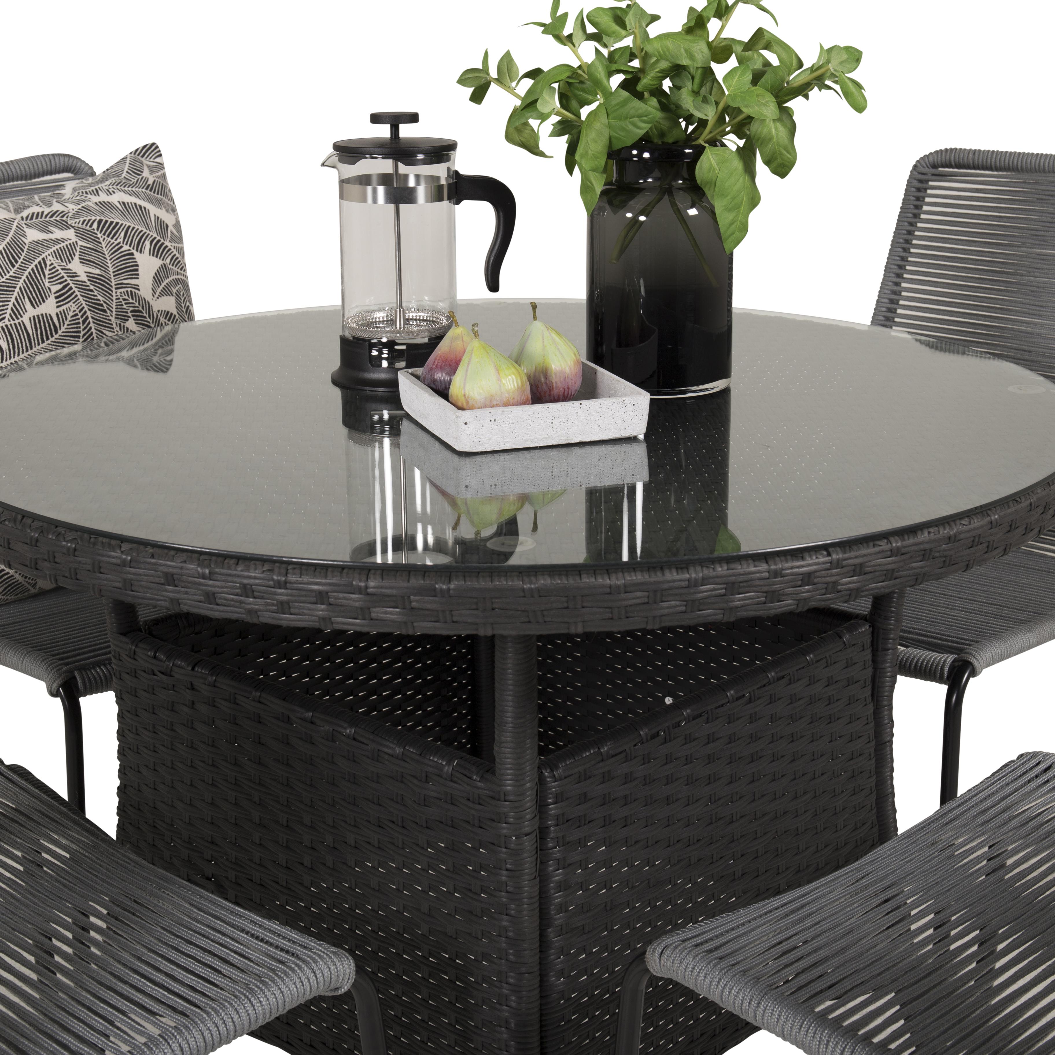 Matgrupp Venture Home Virda Ø 90 med 4 Leon Matstolar