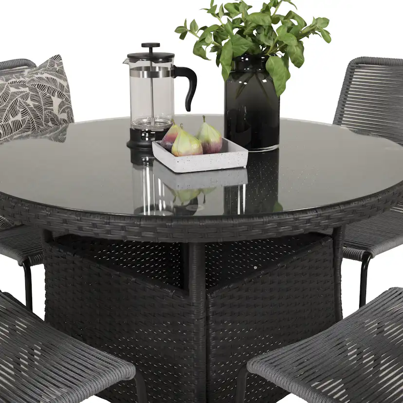 Matgrupp Venture Home Virda Ø 90 med 4 Leon Matstolar
