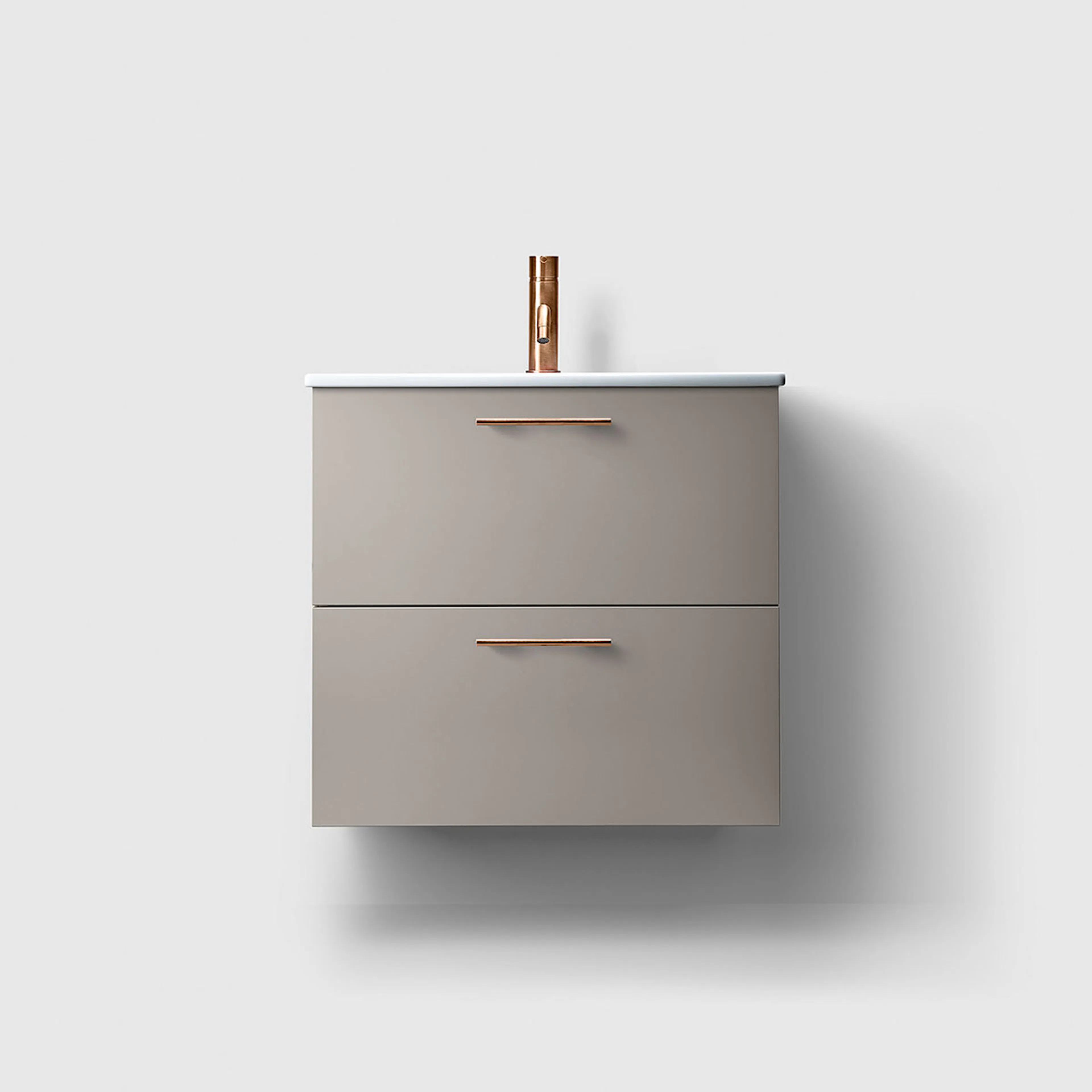 Haven Kommod H3/60-W.Grey-Porcelain  Htag A2 05 Koppar Grålackerad, Tvättställ i Porslin med Handtag A2.05 i Koppar