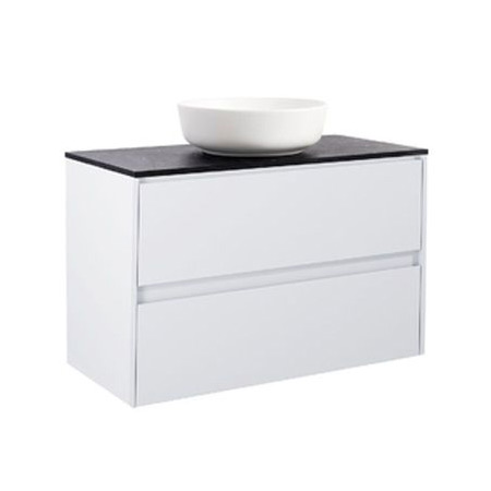 Luxor 90Vitm Bs Sv+Ts Rundvit Färg Tvättställsskåpet: Matt Vit, Färg Bänkskiva: Svart, Färg Tvättställ: Vit - B: 908 mm, H: 737 mm, D: 470 mm