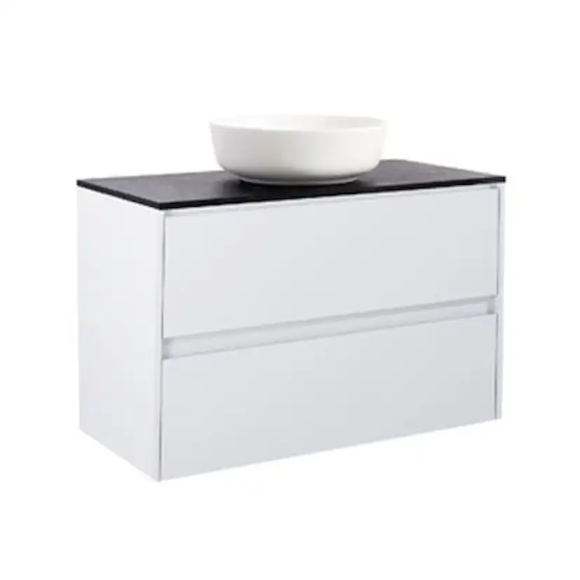 Luxor 90Vitm Bs Sv+Ts Rundvit Färg Tvättställsskåpet: Matt Vit, Färg Bänkskiva: Svart, Färg Tvättställ: Vit - B: 908 mm, H: 737 mm, D: 470 mm