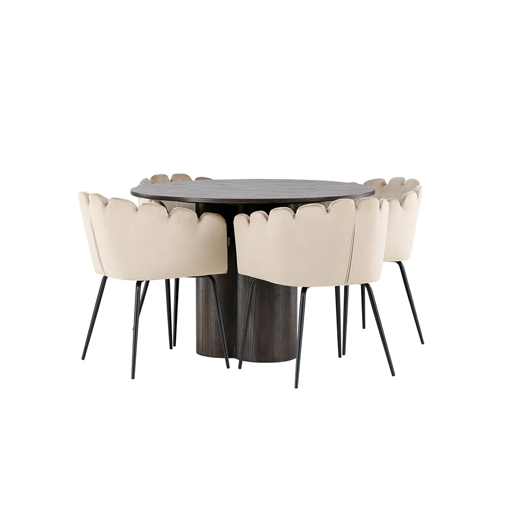 Matgrupp Venture Home Olivia Ø 110 cm med 4 Limhamn Stolar Sammet