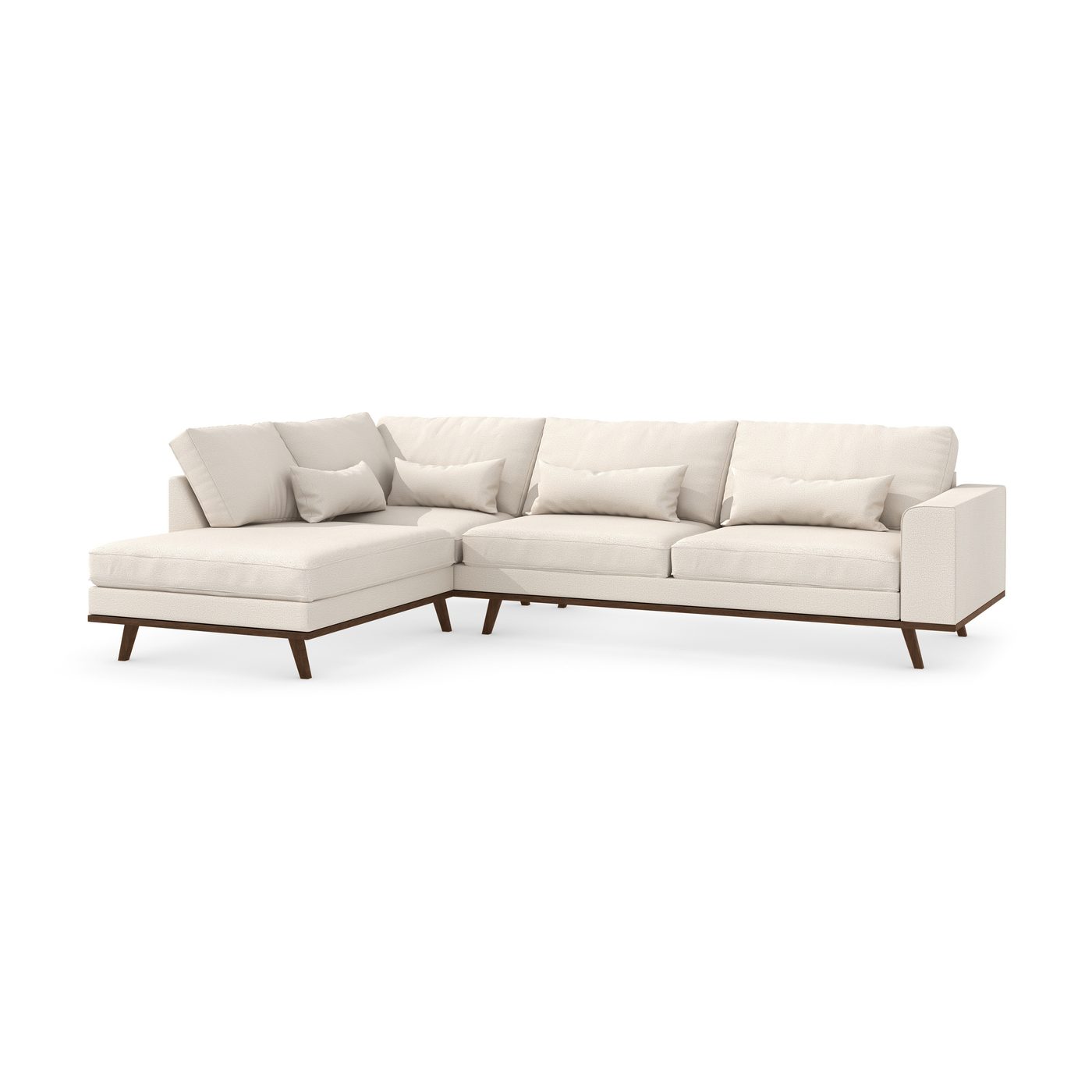 Schäslongsoffa Scandinavian Choice Copenhagen 4-sits Grand 1, Beige Tyg, Valnötsfinish, Vänstervändx