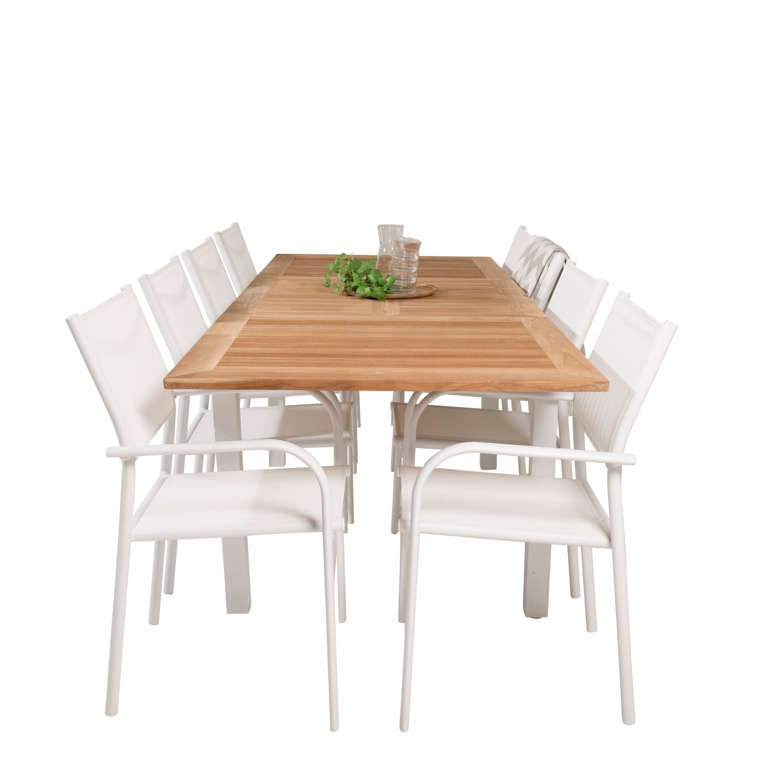 Panama Dining Table 160/240*90 - White Alu / Teak+Santorini Blanka Ben